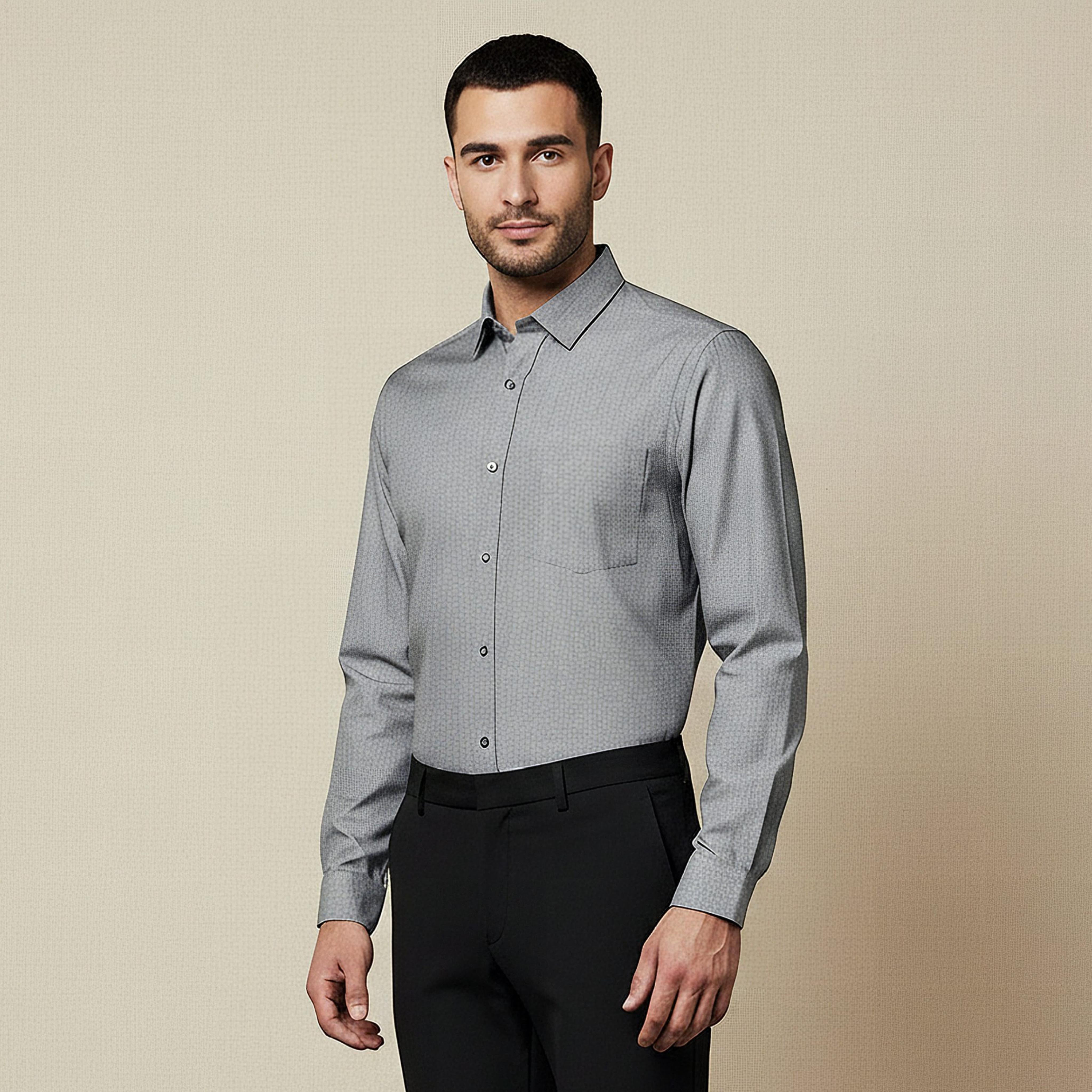 Men Slim Fit Collared Textured Long Sleeves Shirt-men-clothing-shirts-image-1