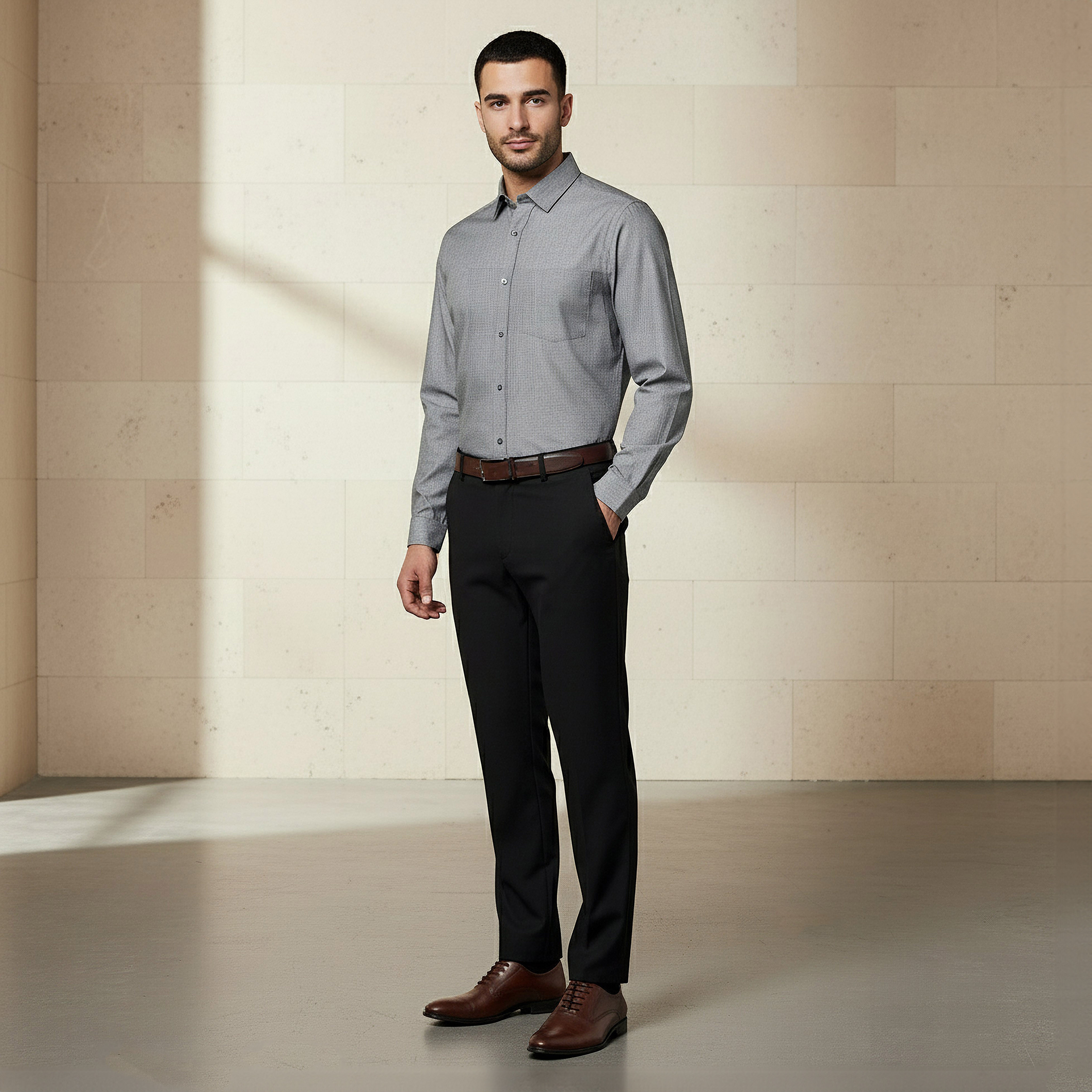 Men Slim Fit Collared Textured Long Sleeves Shirt-men-clothing-shirts-image-4