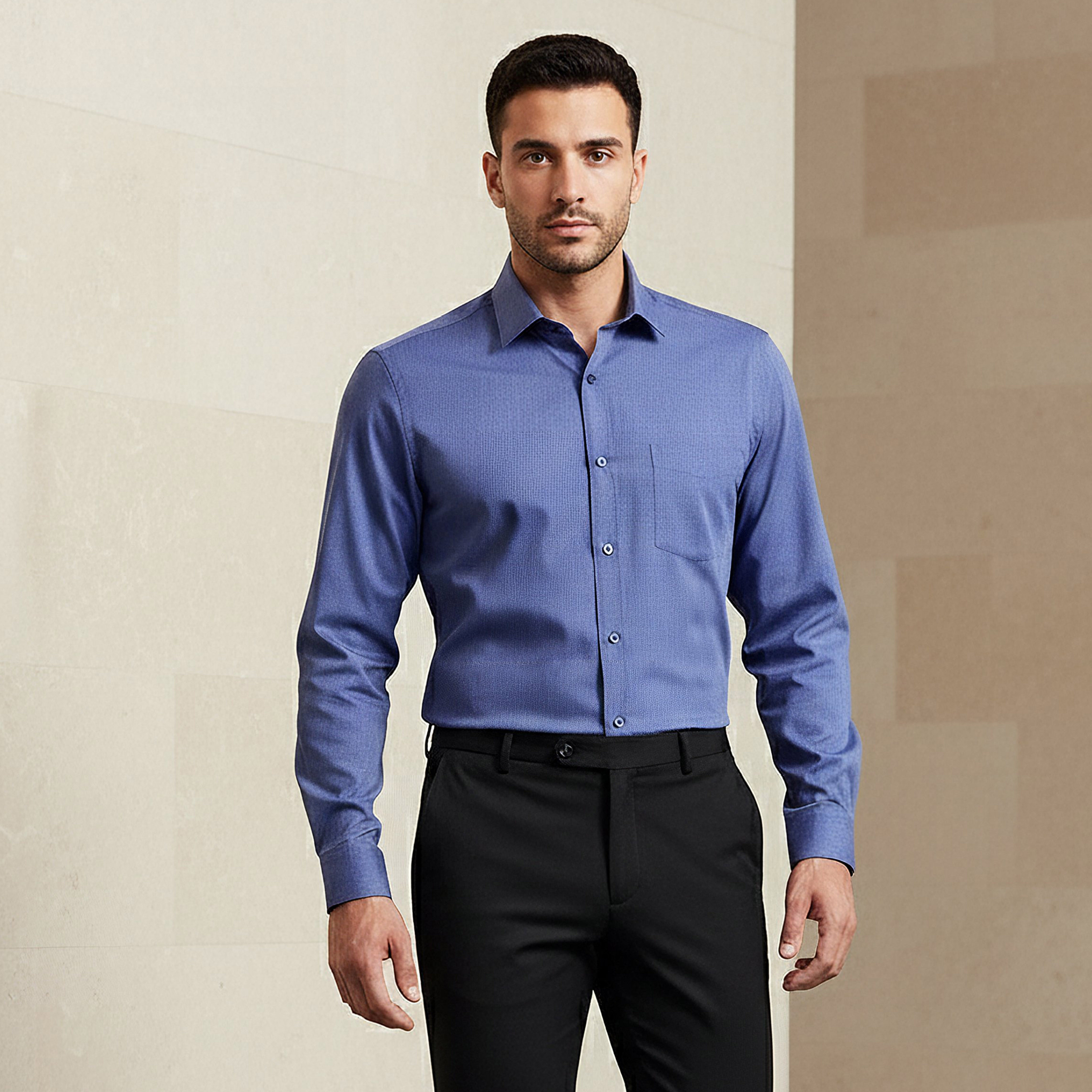 Men Slim Fit Collared Textured Long Sleeves Shirt-men-clothing-shirts-image-1