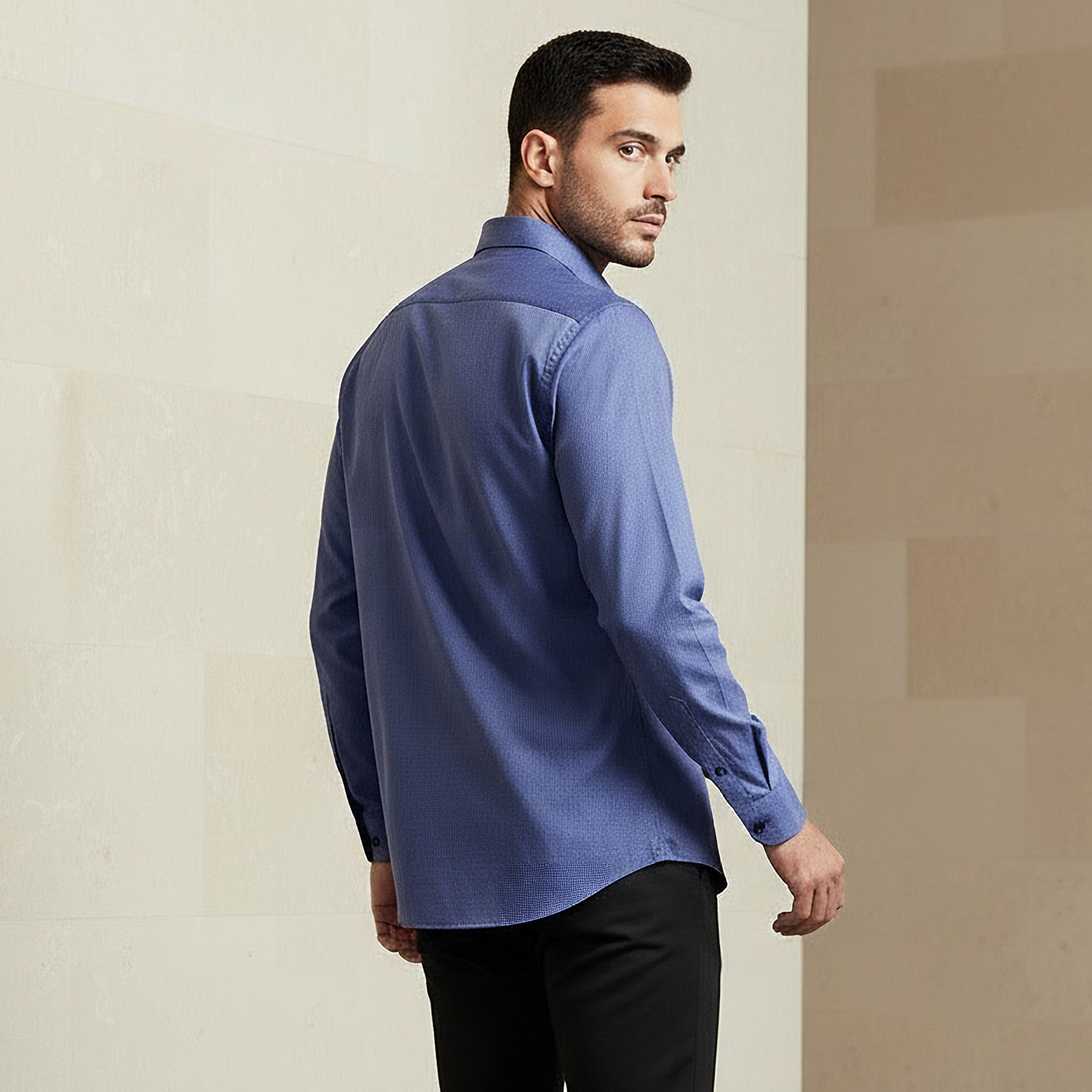 Men Slim Fit Collared Textured Long Sleeves Shirt-men-clothing-shirts-image-3
