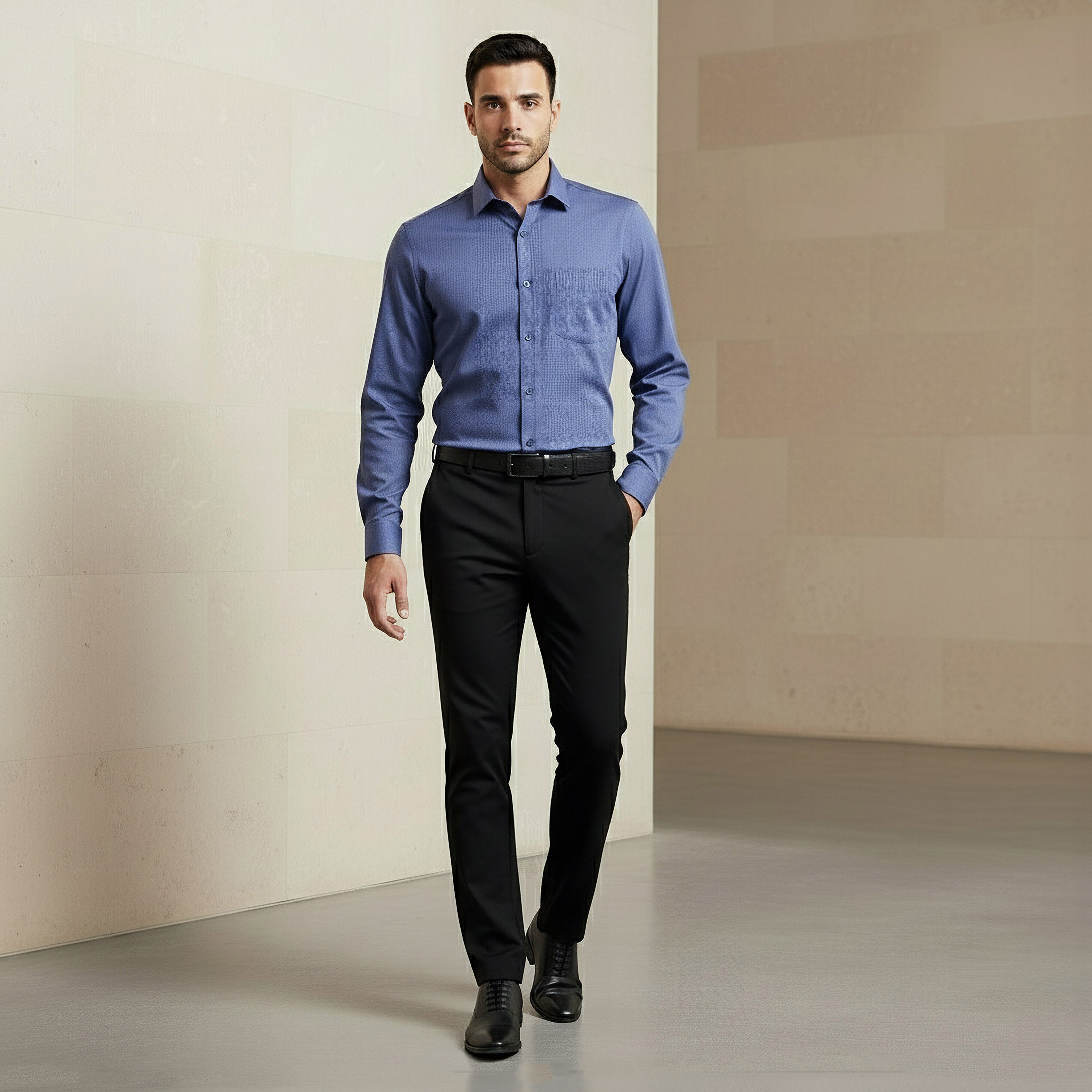 Men Slim Fit Collared Textured Long Sleeves Shirt-men-clothing-shirts-image-4
