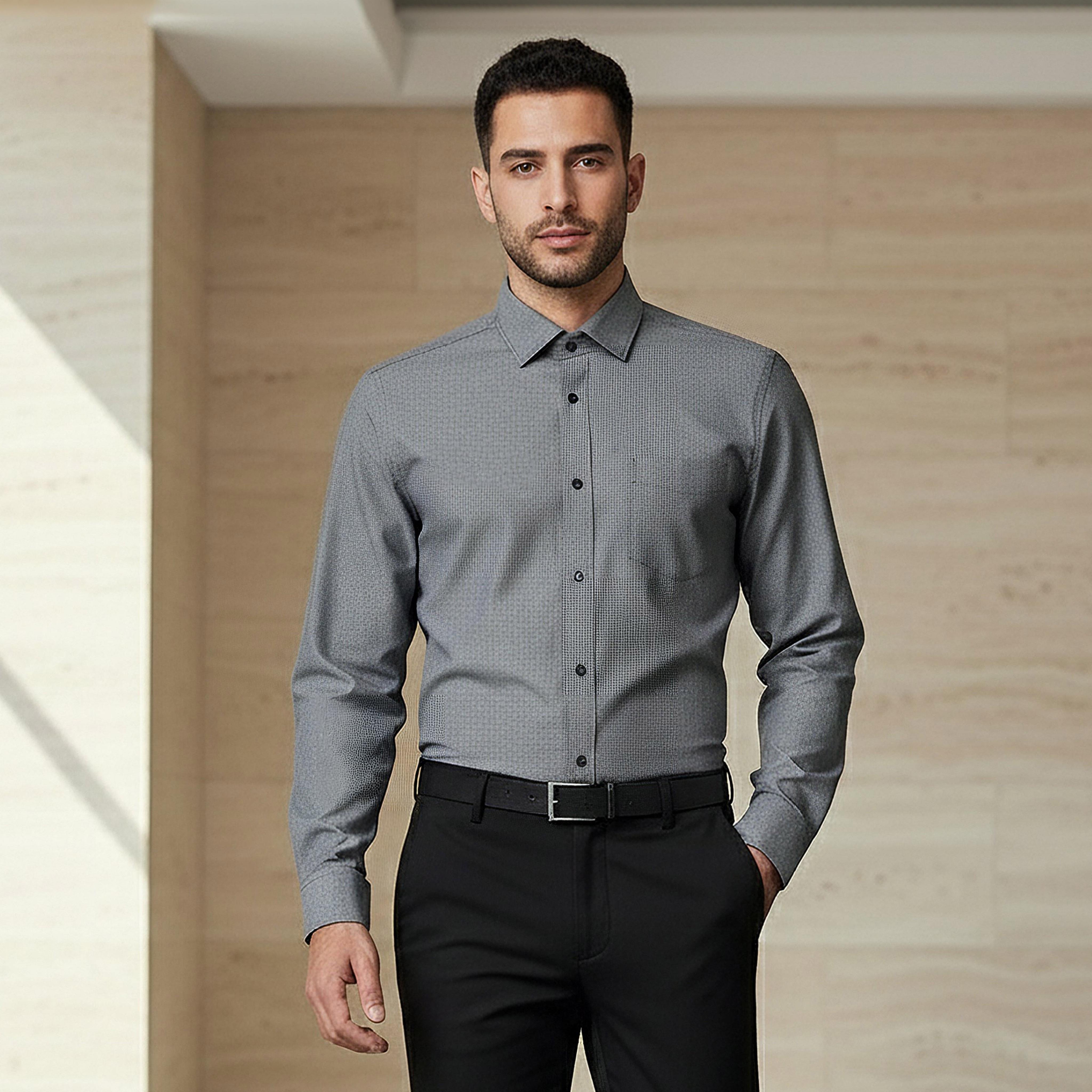 Men Regular Fit Spread Collar Textured Long Sleeves Shirt-men-clothing-shirts-image-1