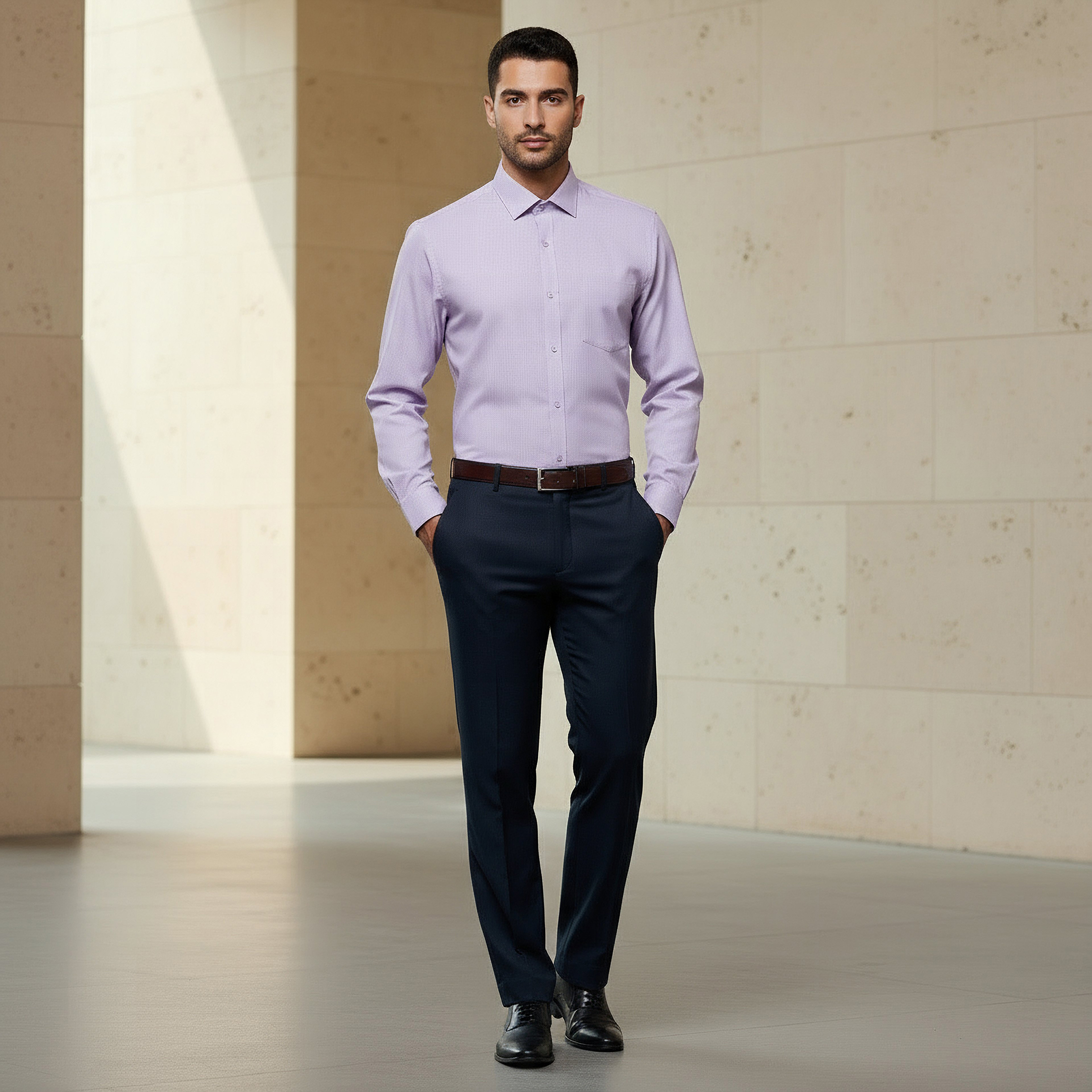 Men Regular Fit Spread Collar Textured Long Sleeves Shirt-men-clothing-shirts-image-4