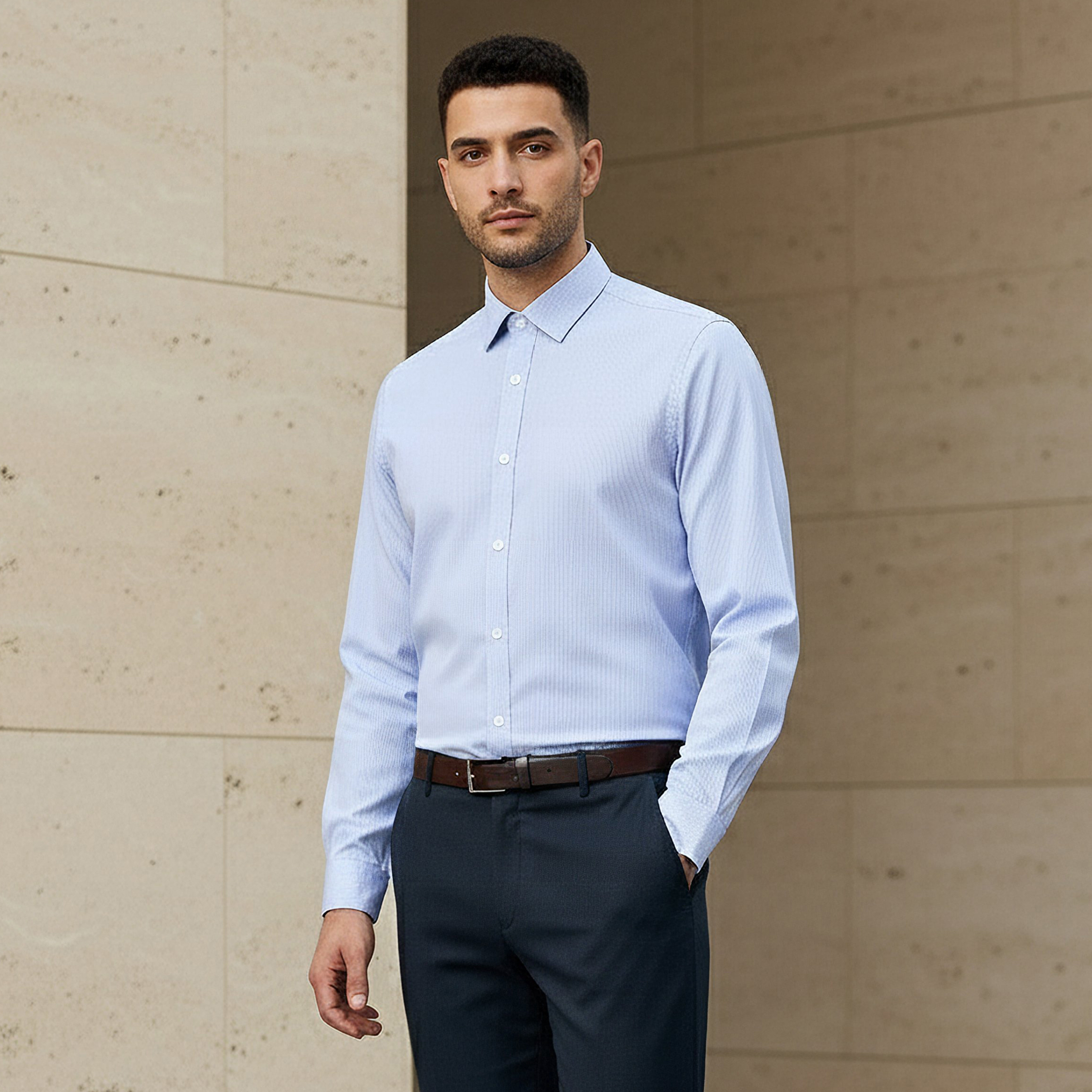 قميص رجالي مخطط أنيق بياقة وقصة عادية وأكمام طويلة-men-clothing-shirts-image-1