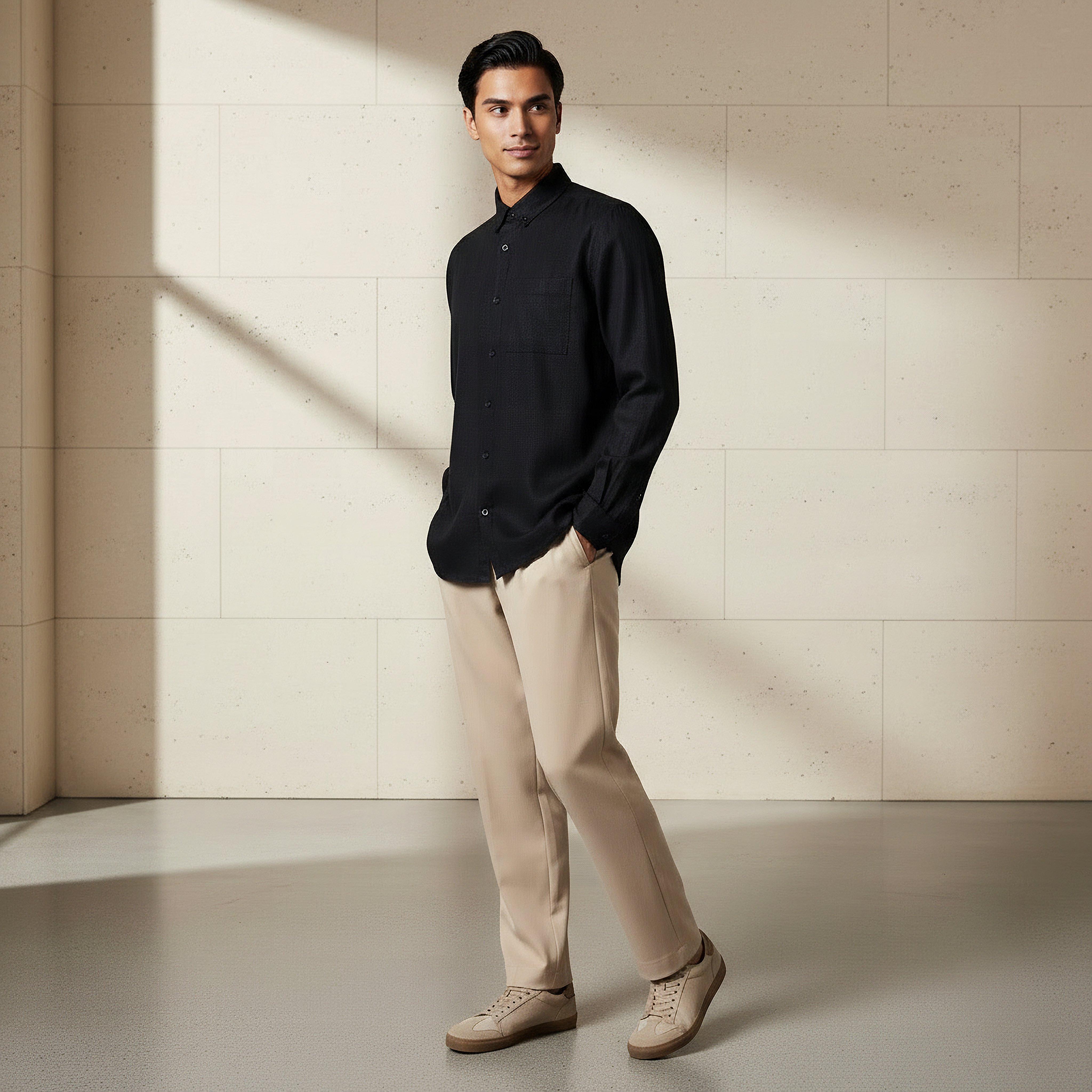 Men Regular Fit Collared Long Sleeves Linen Blend Shirt-men-clothing-shirts-image-2