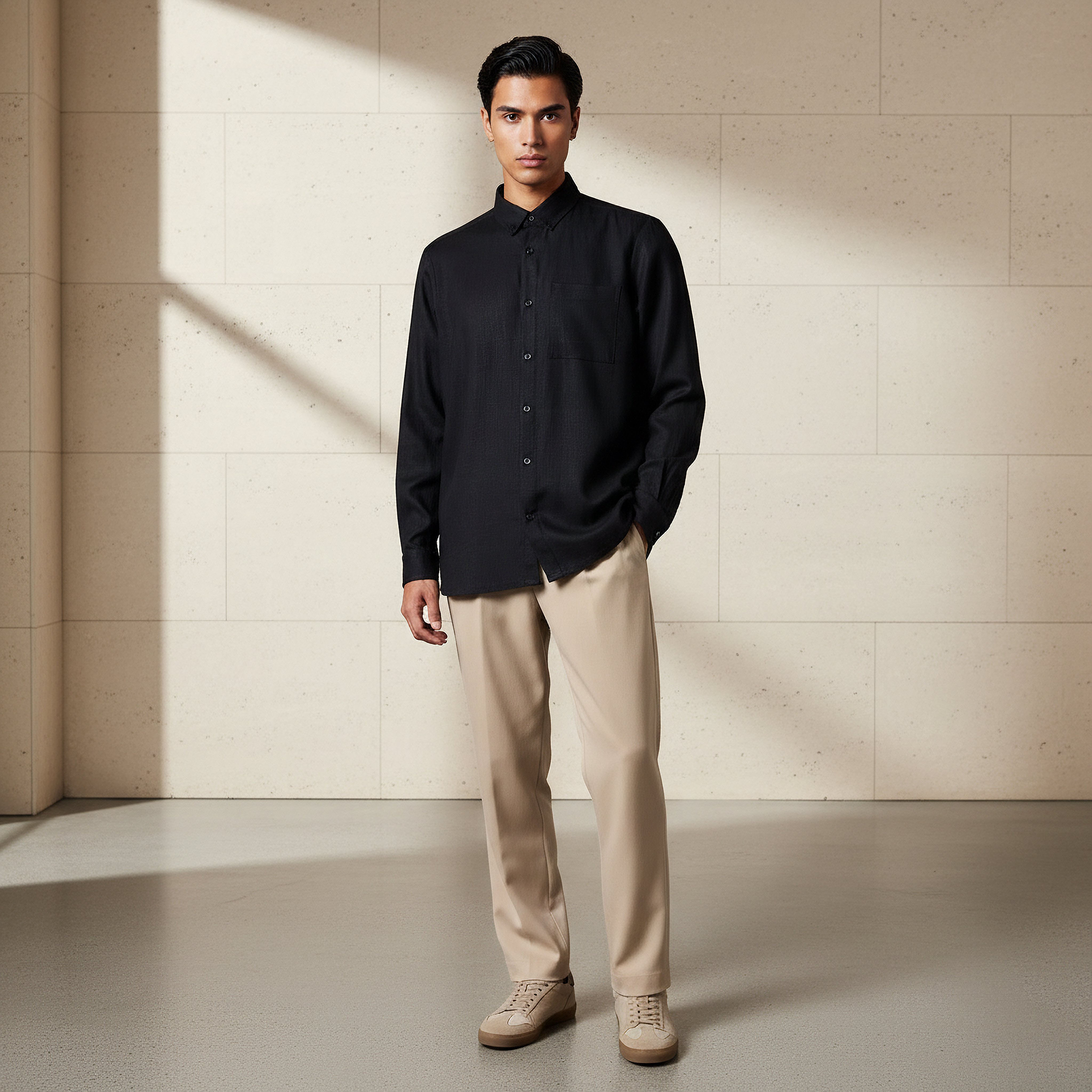 Men Regular Fit Collared Long Sleeves Linen Blend Shirt-men-clothing-shirts-image-5