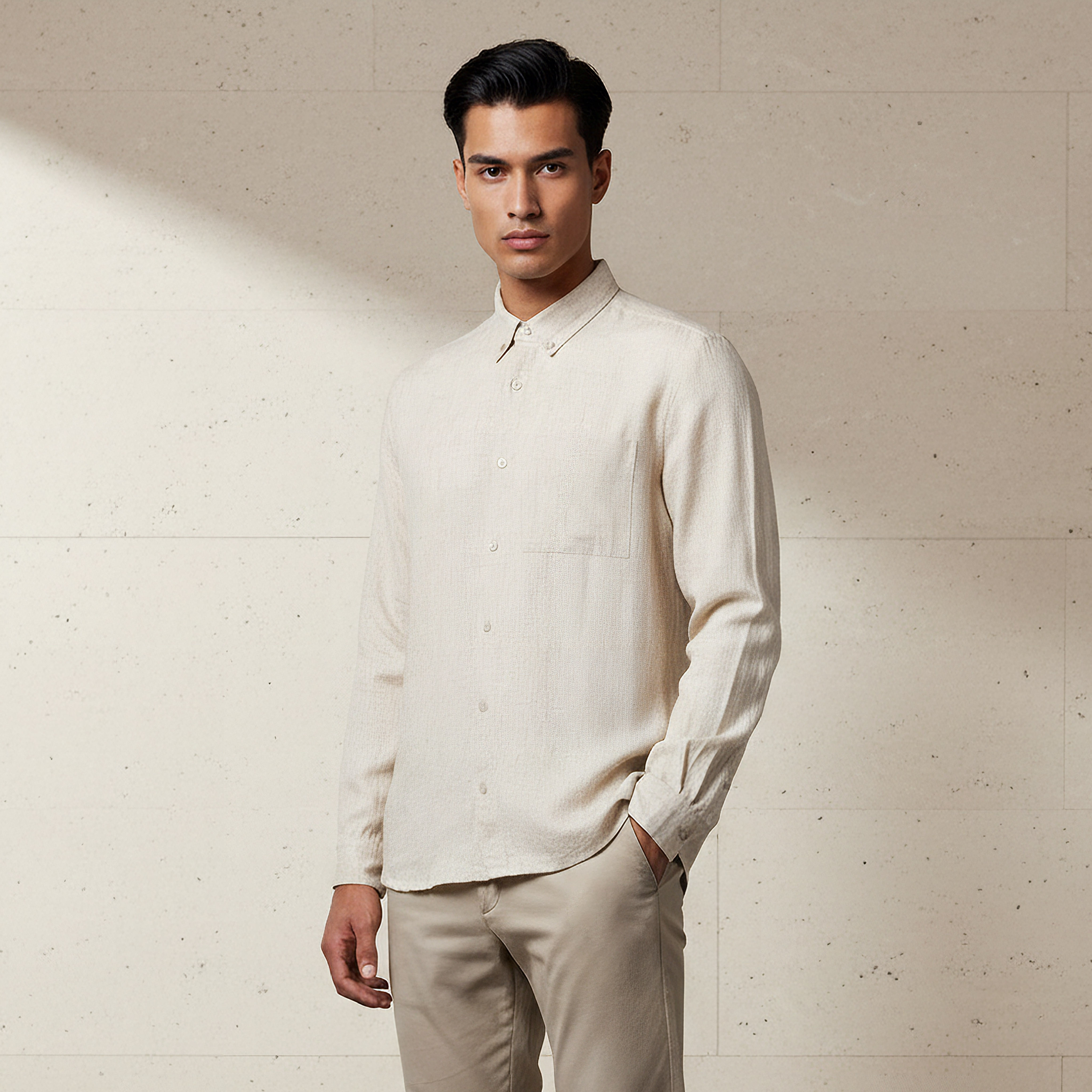 Men Regular Fit Collared Long Sleeves Linen Blend Shirt-men-clothing-shirts-image-1