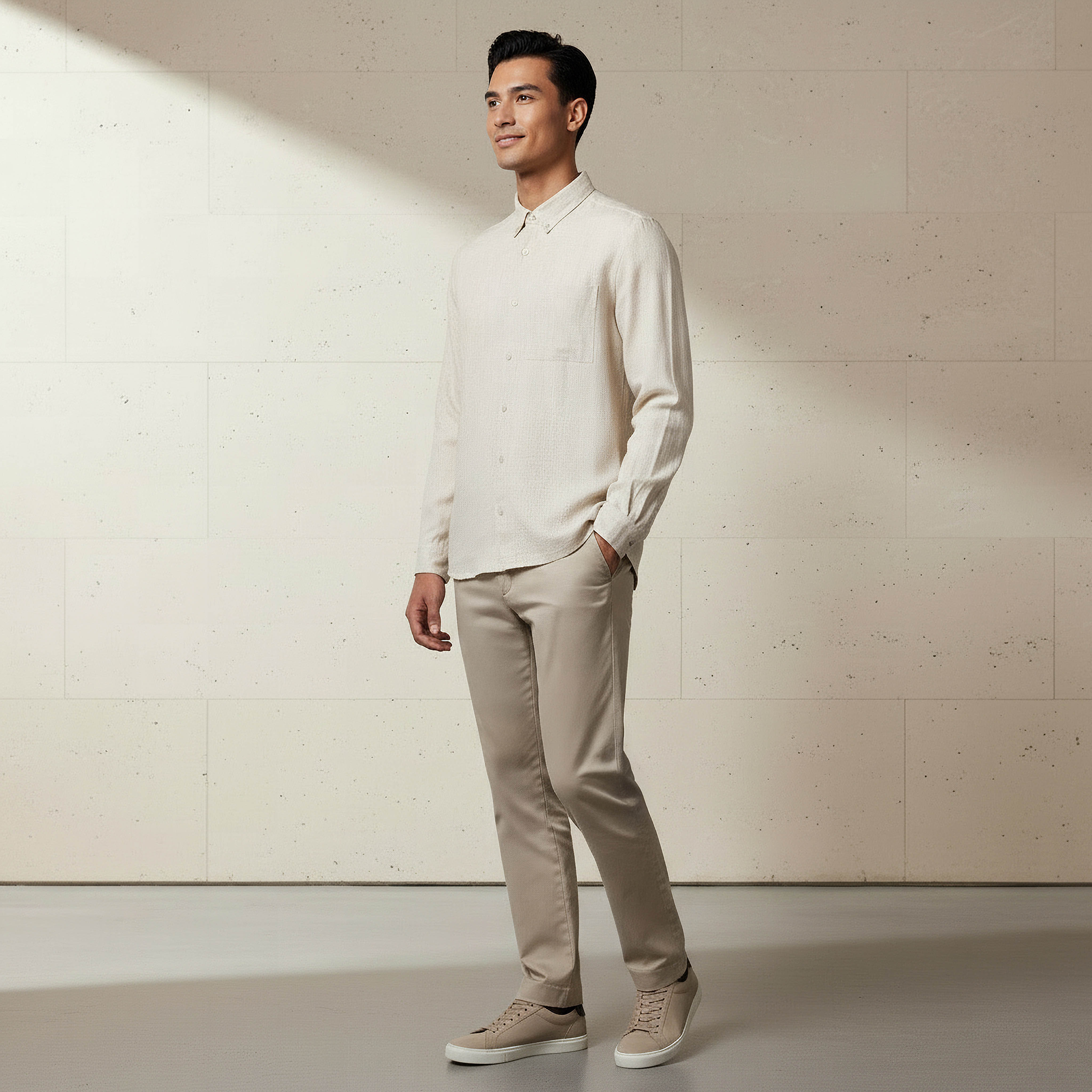 Men Regular Fit Collared Long Sleeves Linen Blend Shirt-men-clothing-shirts-image-2