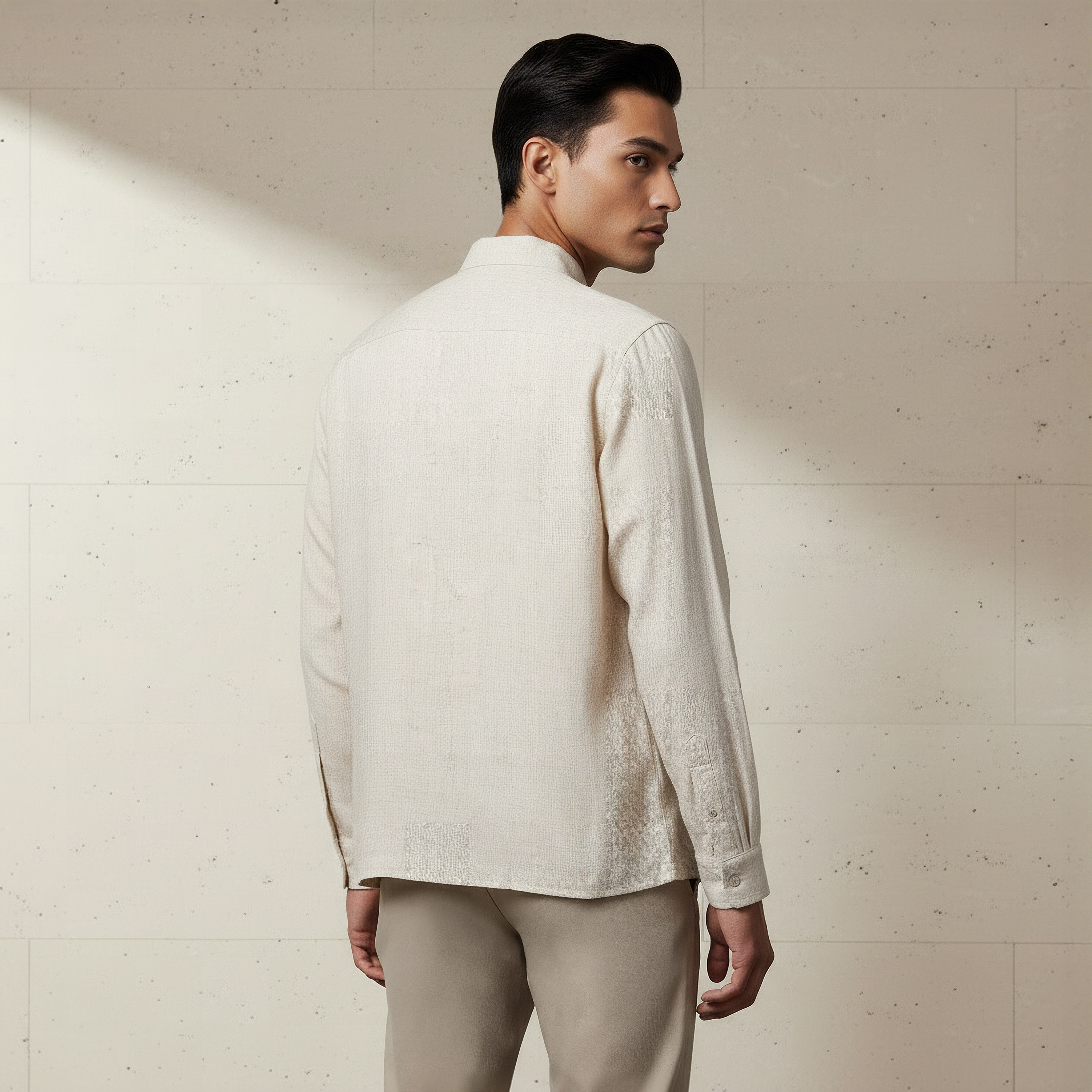 Men Regular Fit Collared Long Sleeves Linen Blend Shirt-men-clothing-shirts-image-3