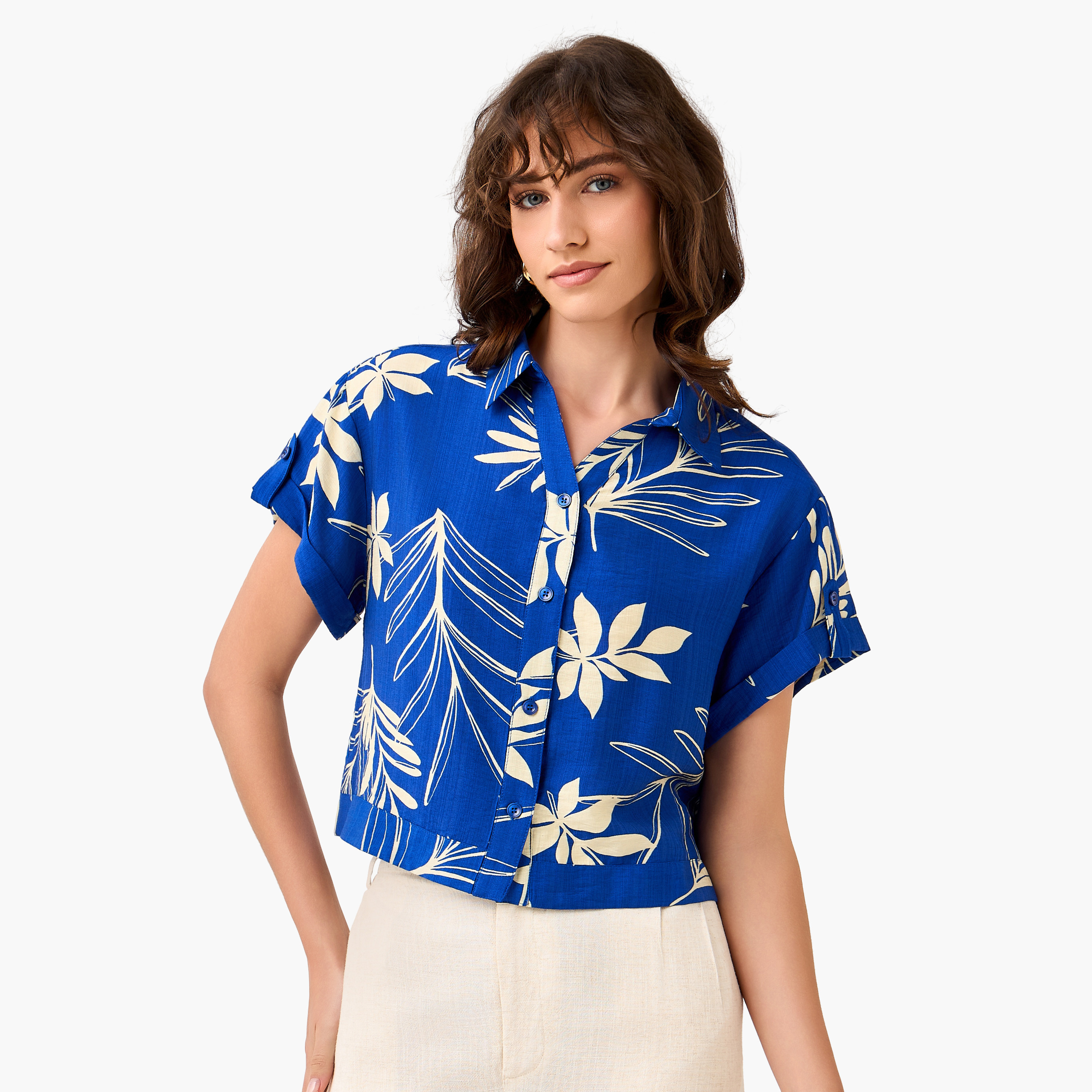 Cropped Shirt with Leaf Print-women-clothing-shirtsandblouses-shirts-image-3