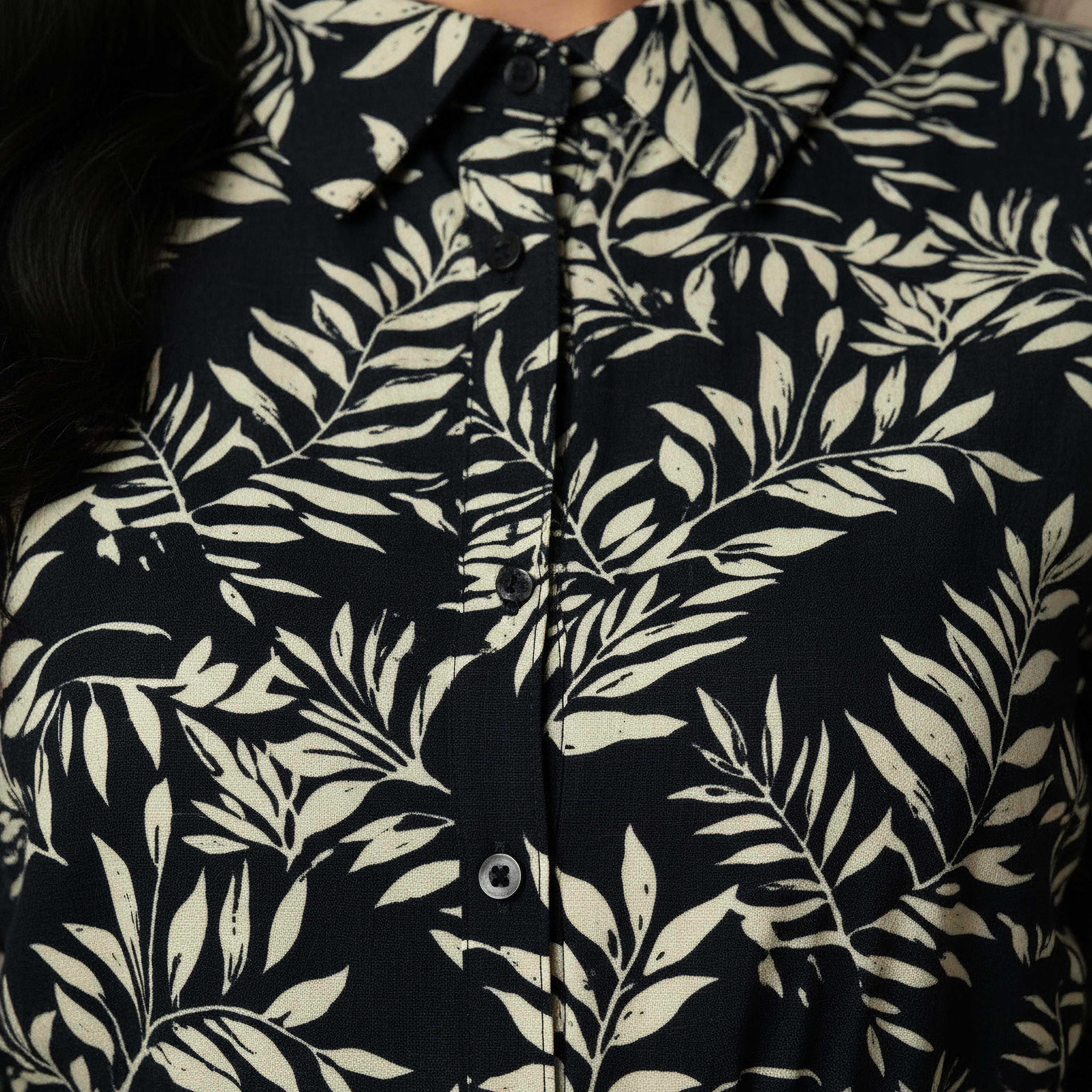 Leaf Print Viscose Women Shirt Dress with Belt-women-clothing-dresses-image-4