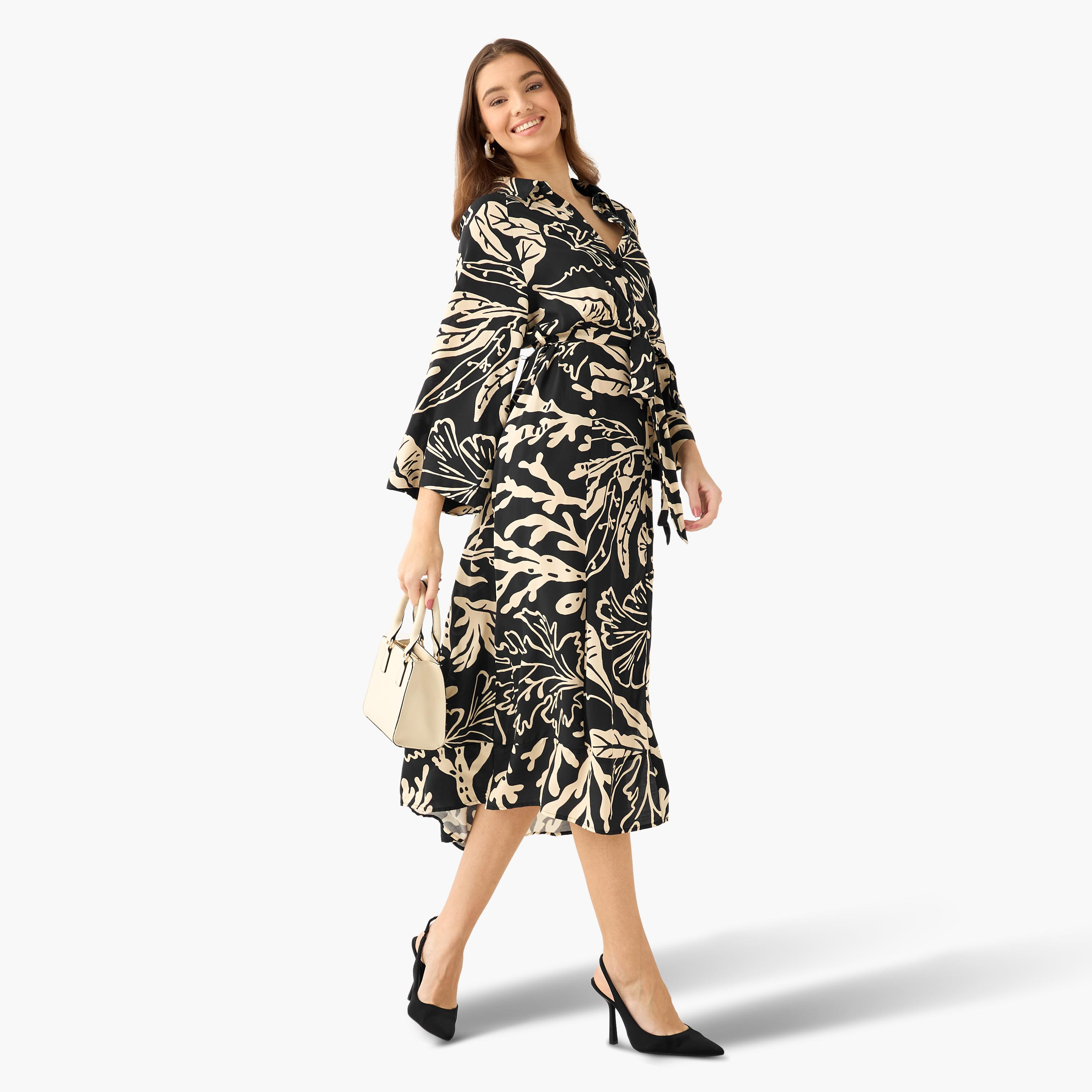 Leaf Print Viscose Women Shirt Dress with Belt-PROMO_SP_QA__6_RGCC_BUY2FOR199_040325-image-3