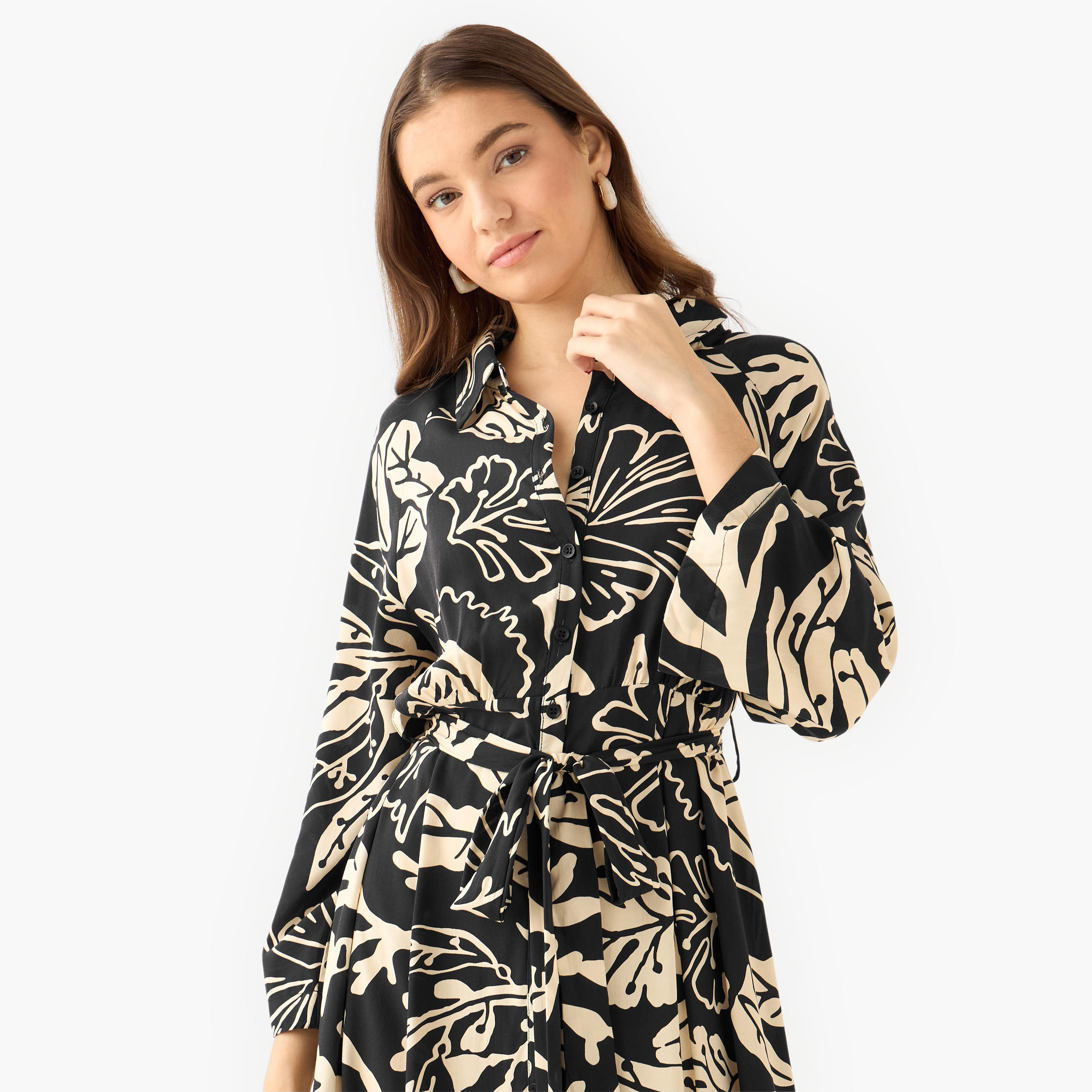 Leaf Print Viscose Women Shirt Dress with Belt-PROMO_SP_QA__6_RGCC_BUY2FOR199_040325-image-5