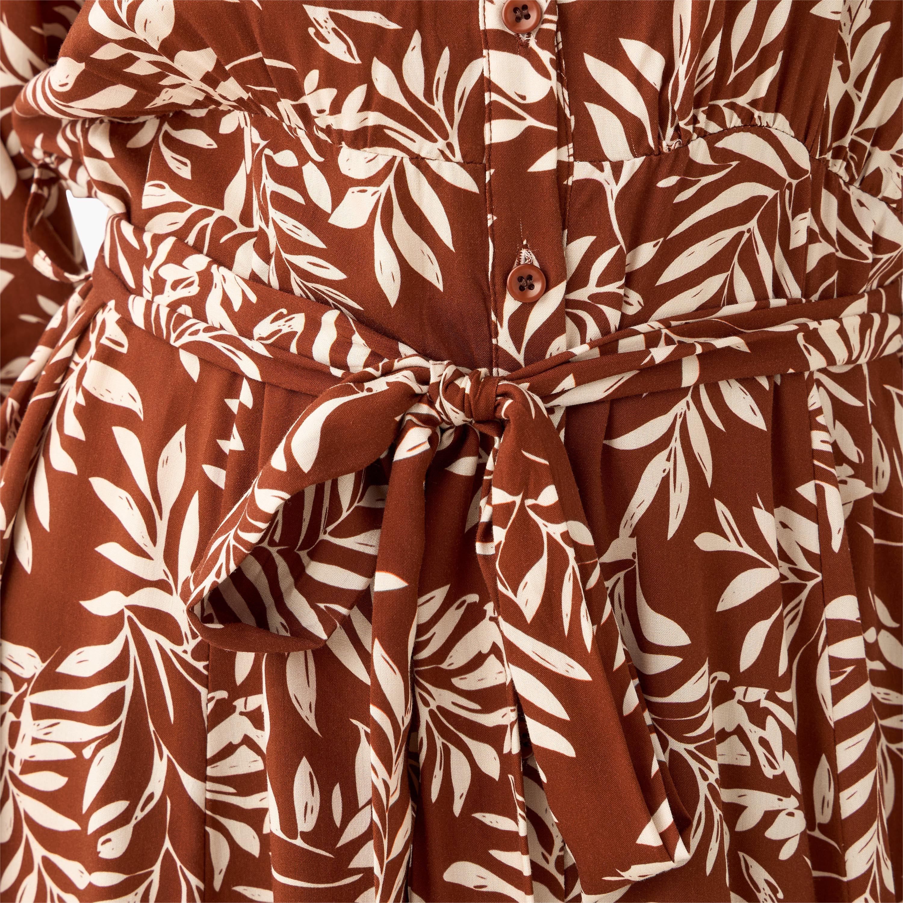 Leaf Print Viscose Women Shirt Dress with Belt-women-clothing-dresses-image-2