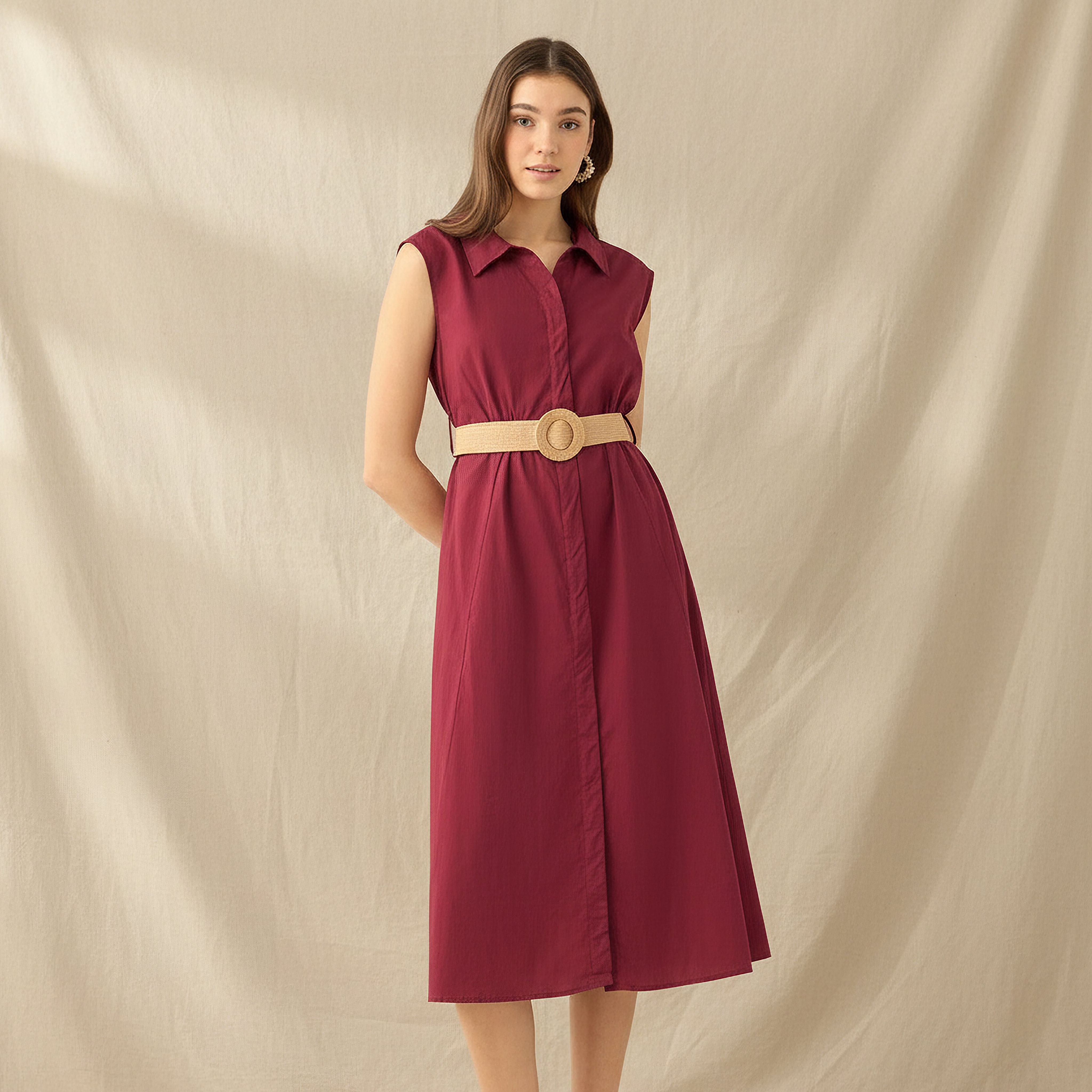 Shirt Midi Length Cotton Dress with Belt-PROMO_SP_OM__6_RGCC_BUY2FOR21_040325-image-1