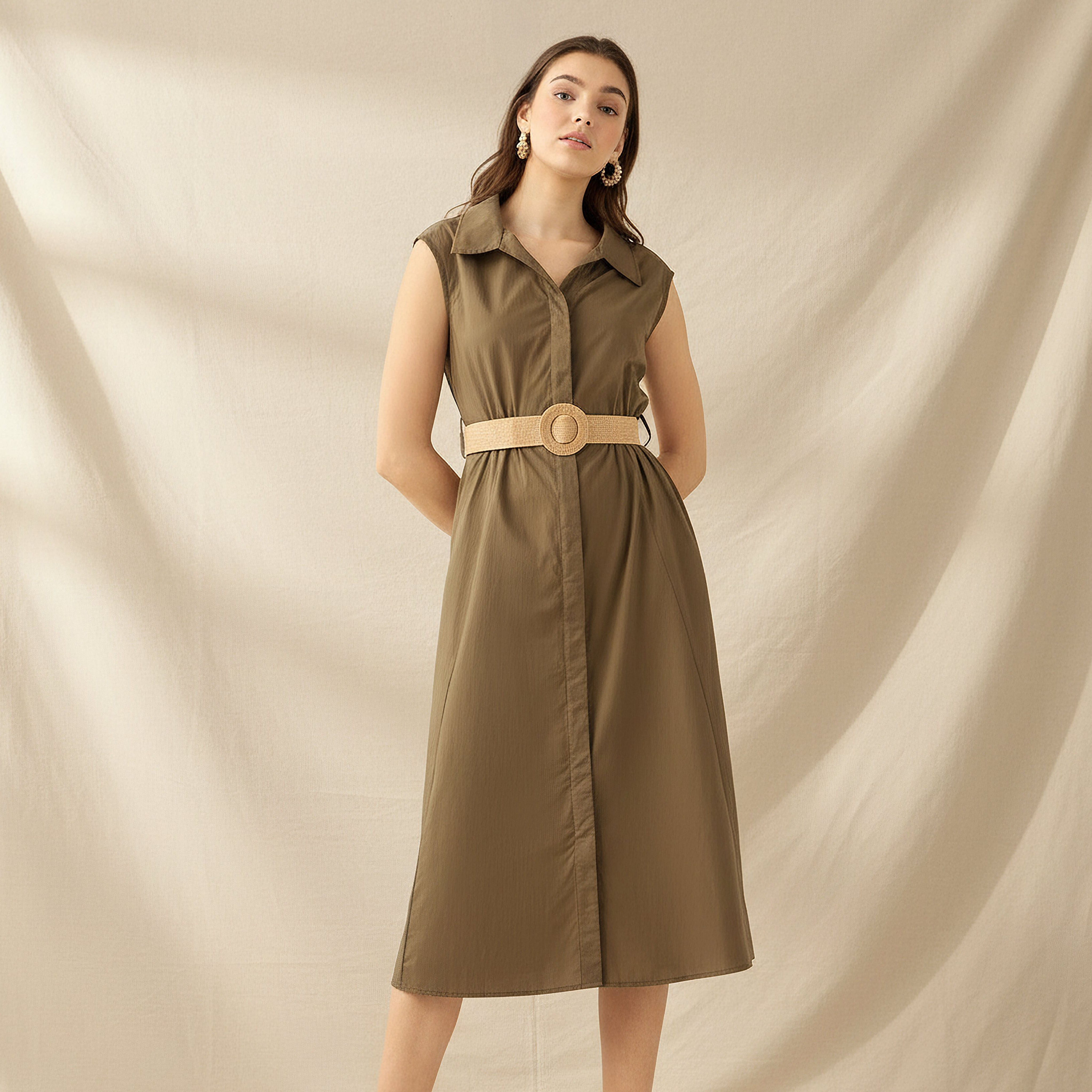 فستان قميص ميدي قطن بحزام-women-clothing-dresses-image-1