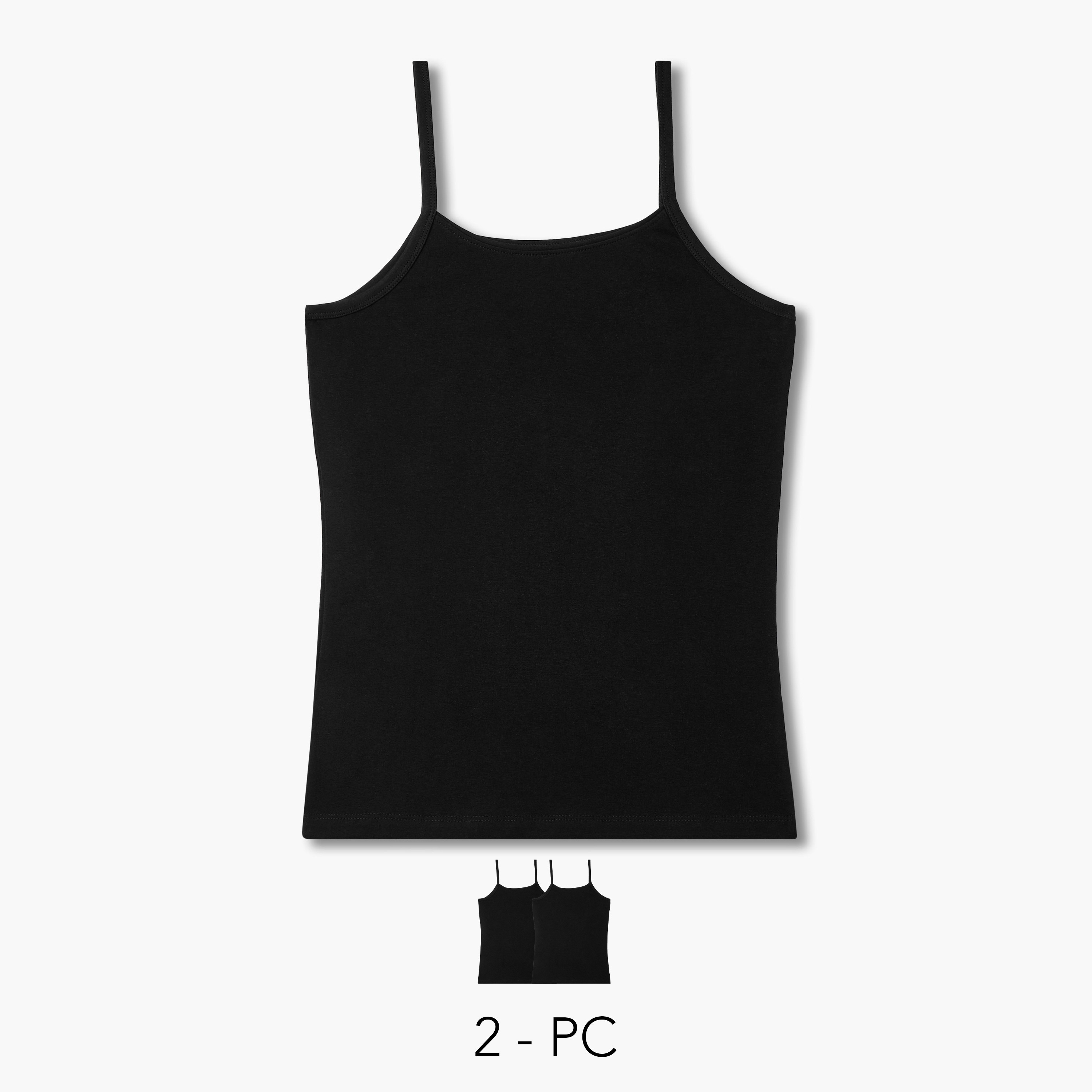 بلوزة تانك بقصة عادية وحمالات رفيعة - طقم من قطعتين-women-clothing-tshirts-image-1