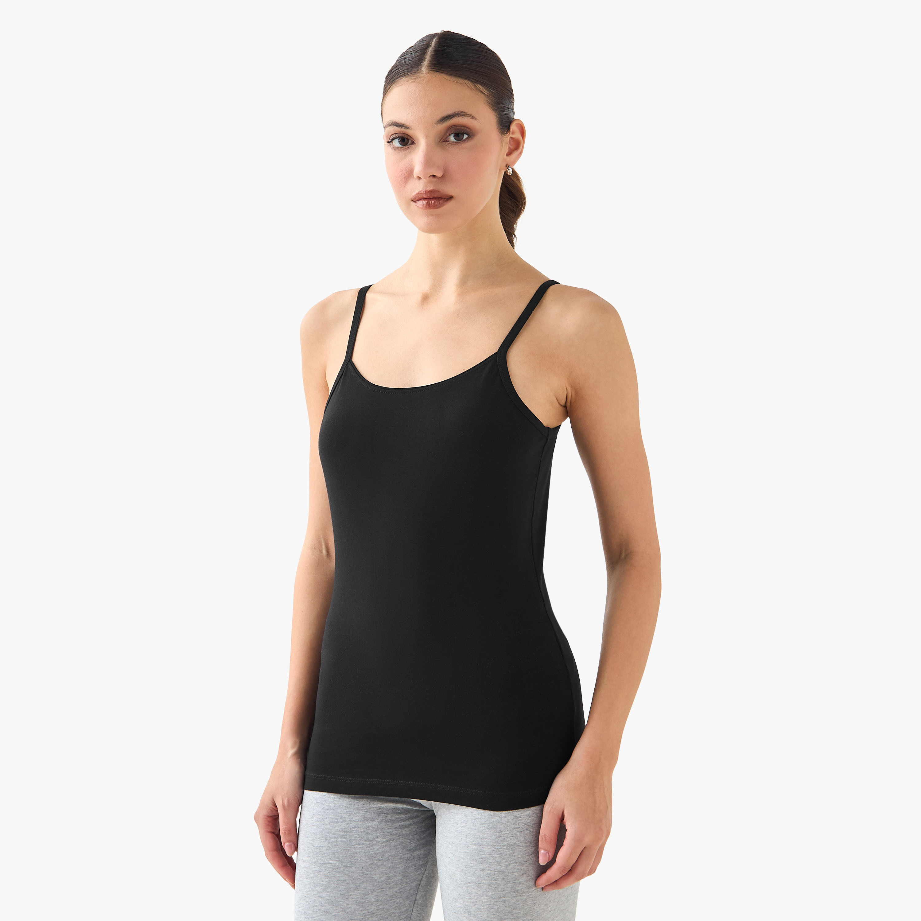 بلوزة تانك بقصة عادية وحمالات رفيعة - طقم من قطعتين-women-clothing-tshirts-image-2