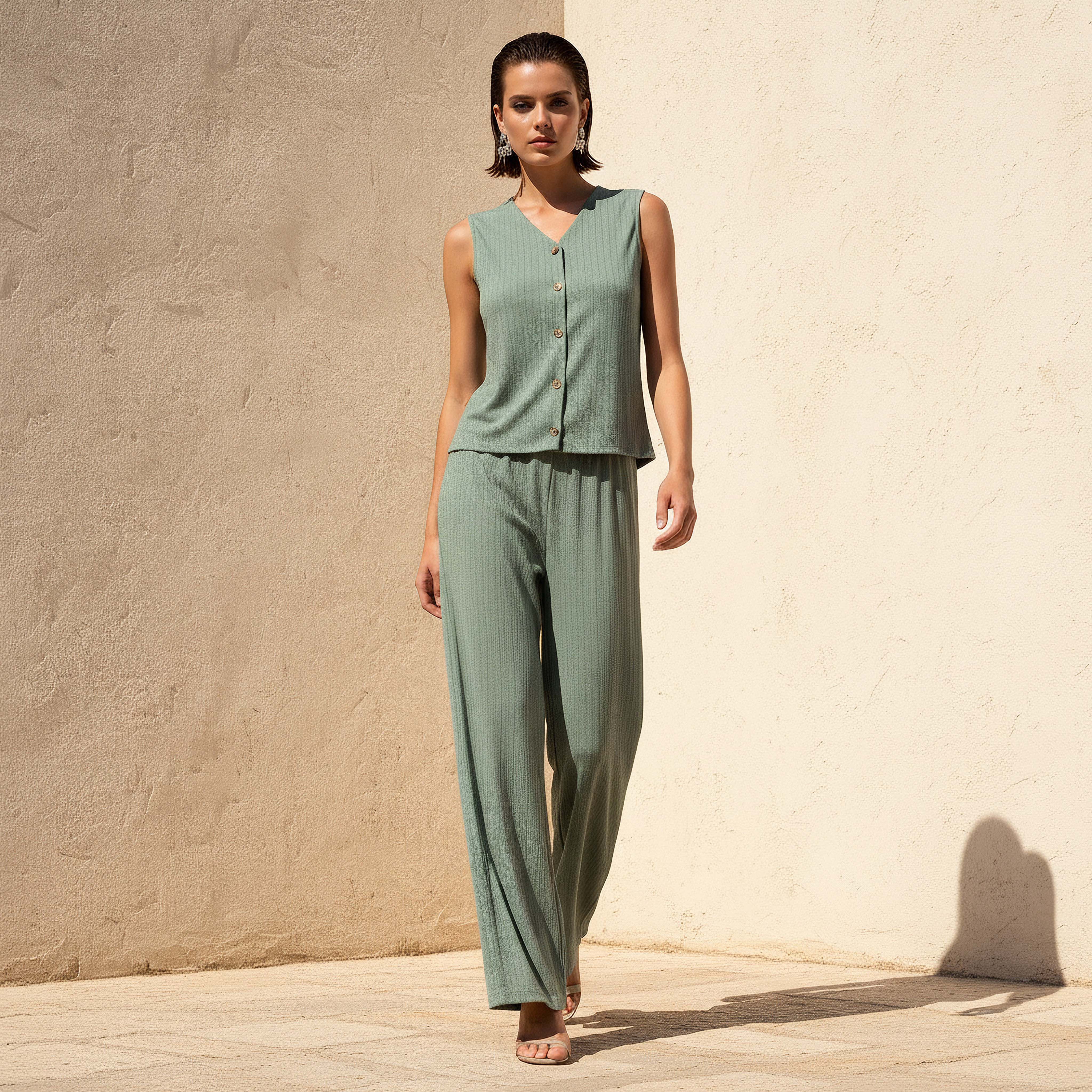 Coord Set with Waist Coat & Wide Leg Pants-women-clothing-coordsets-image-1