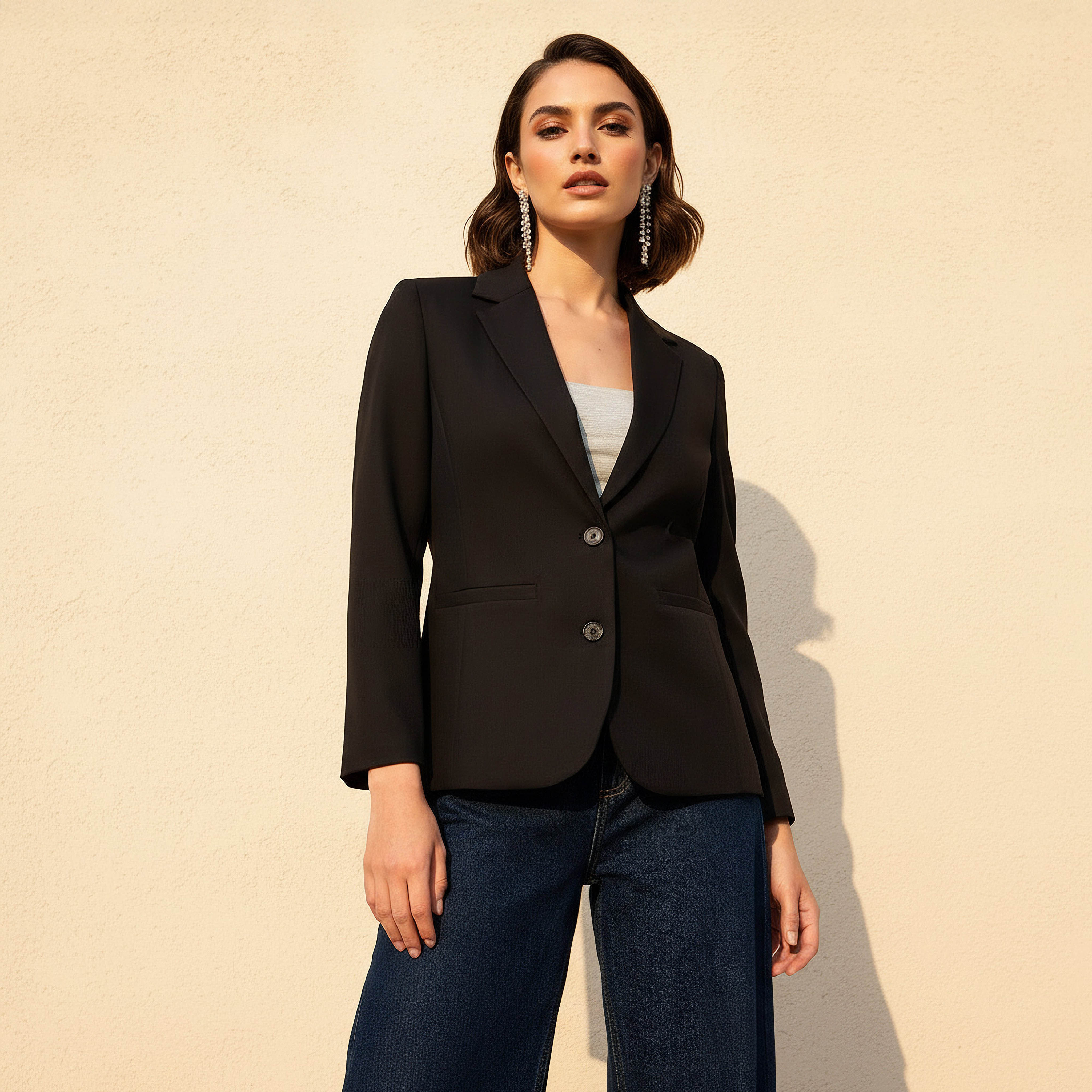 بليزر تويل بقصّة عادية وأزرار إغلاق-women-clothing-coatsandjackets-blazers-image-7