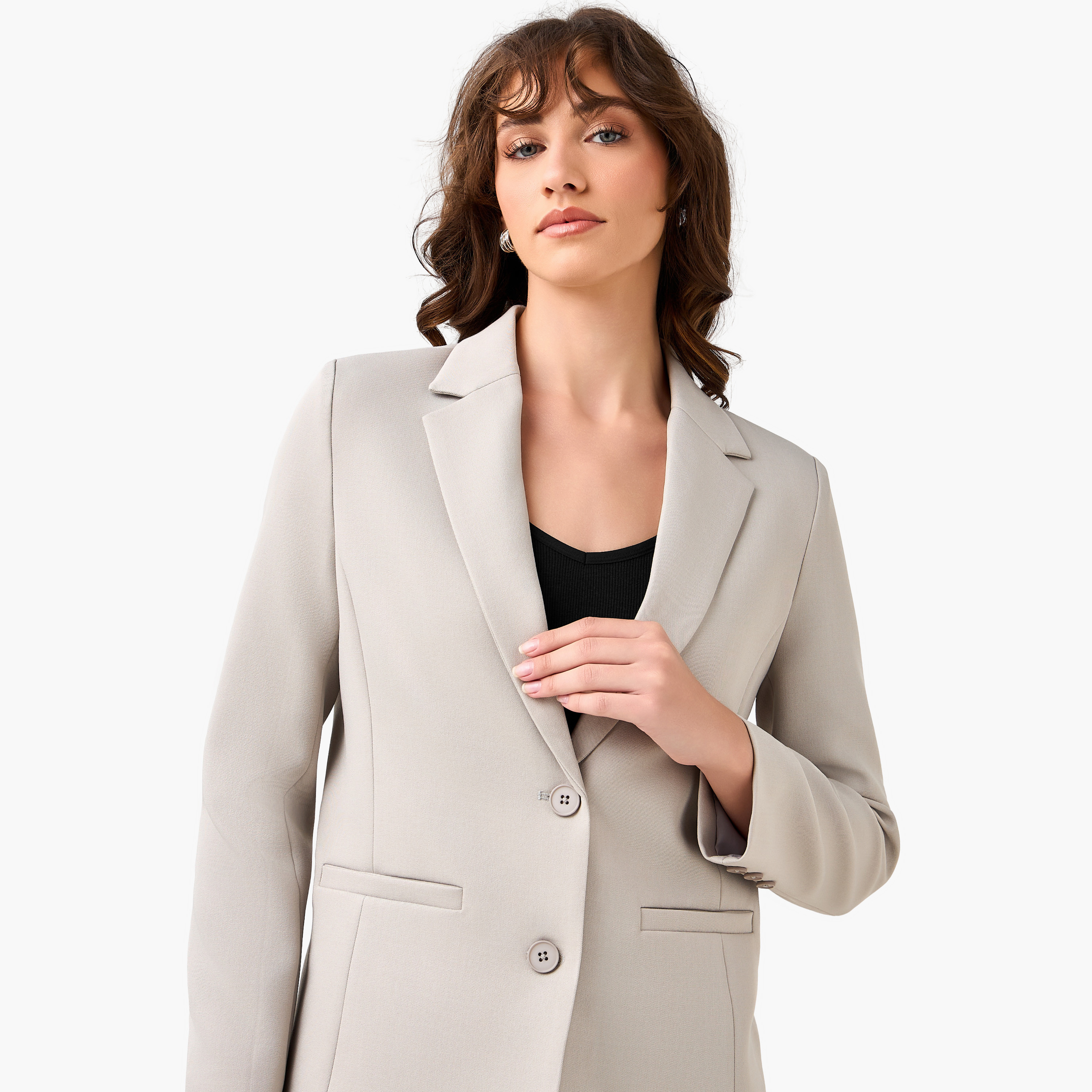 بليزر تويل بقصّة عادية وأزرار إغلاق-women-clothing-coatsandjackets-blazers-image-1