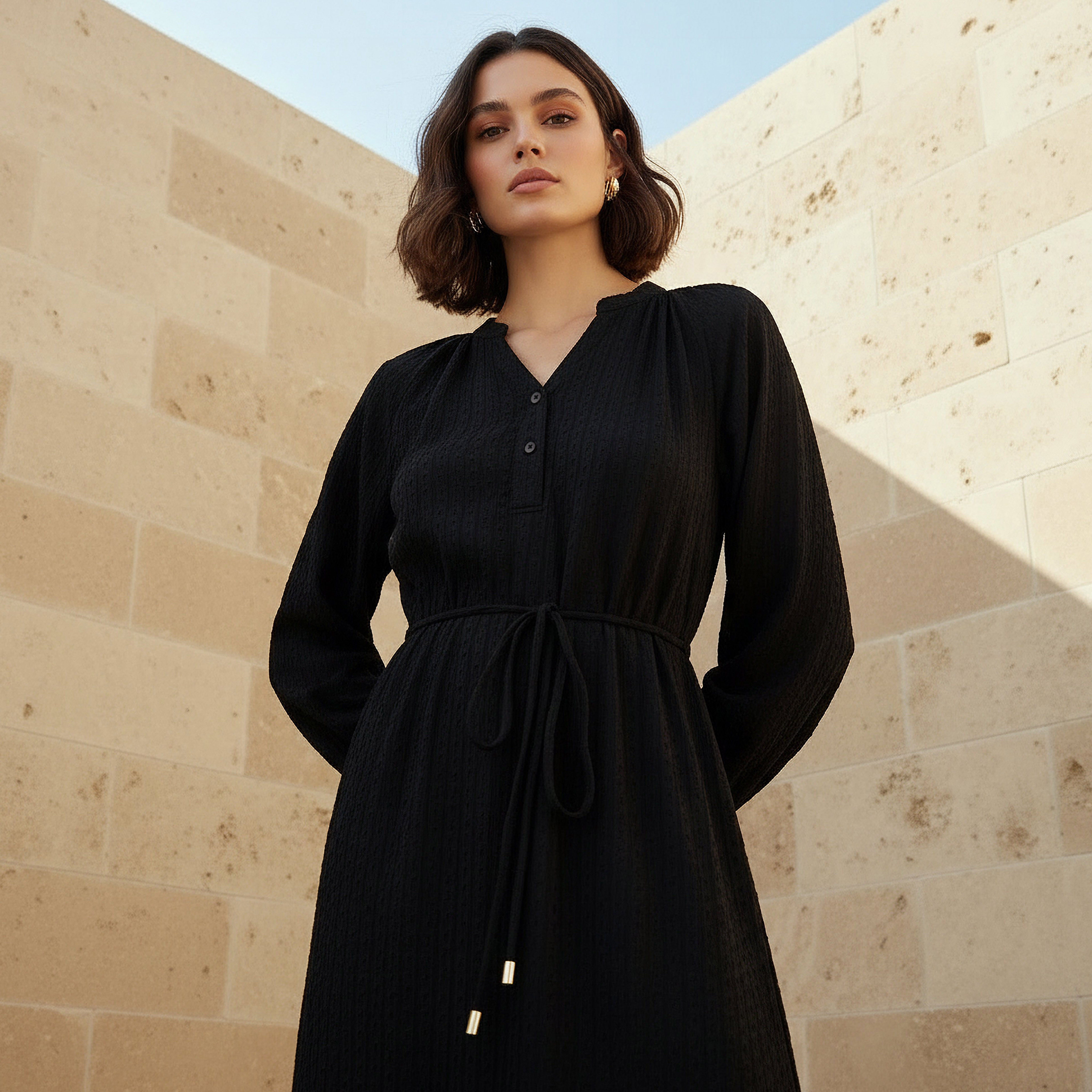 Textured Maxi Women Dress with Tie-Up Detail-women-clothing-dresses-image-2