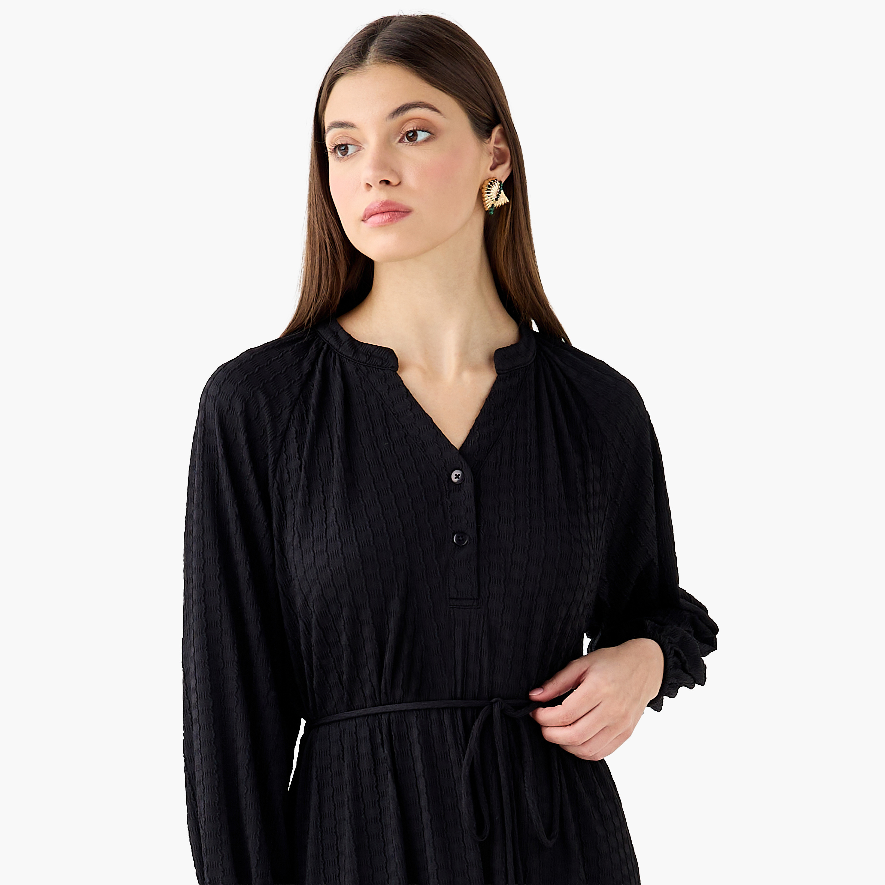 Textured Maxi Women Dress with Tie-Up Detail-women-clothing-dresses-image-5