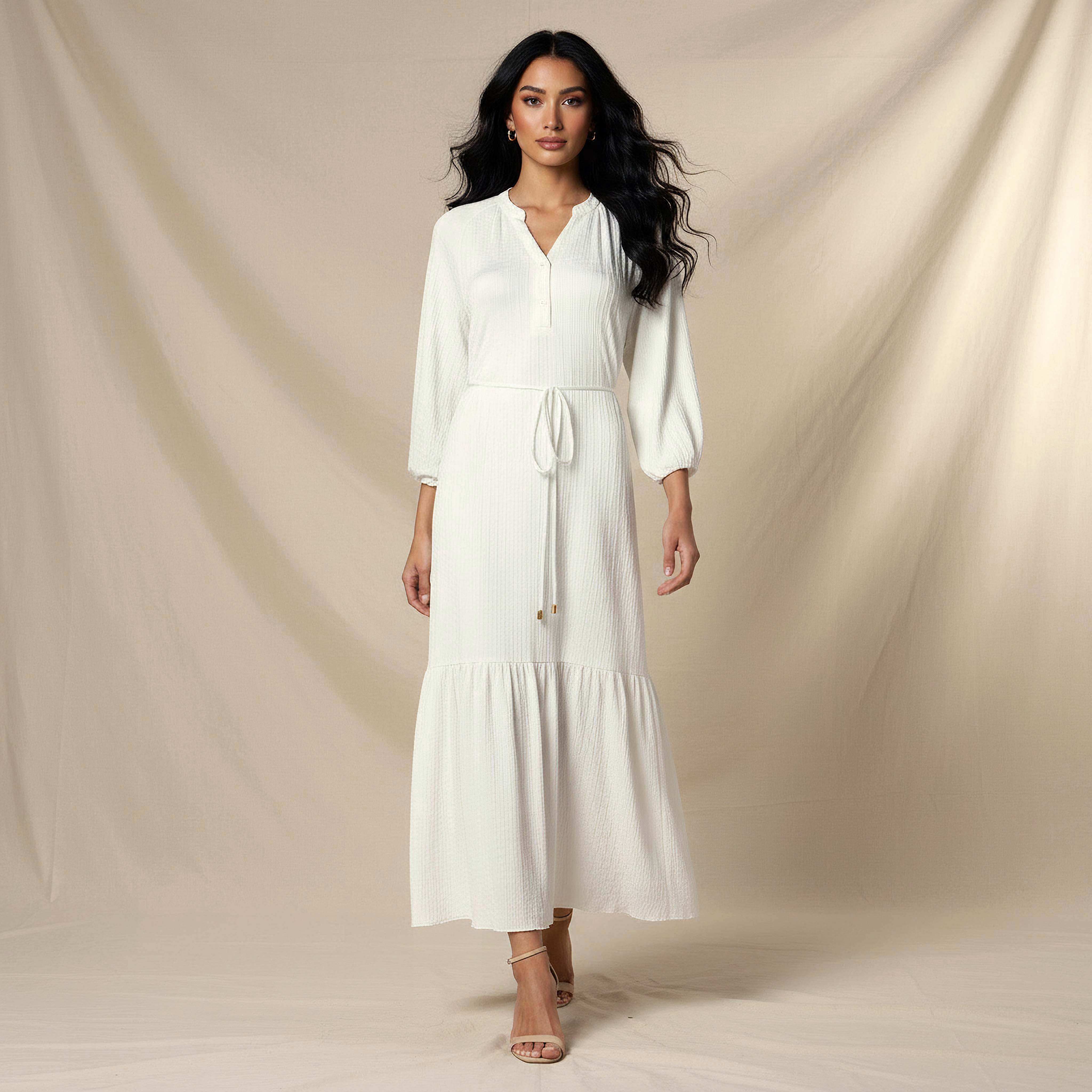 Textured Maxi Women Dress with Tie-Up Detail-women-clothing-dresses-image-1