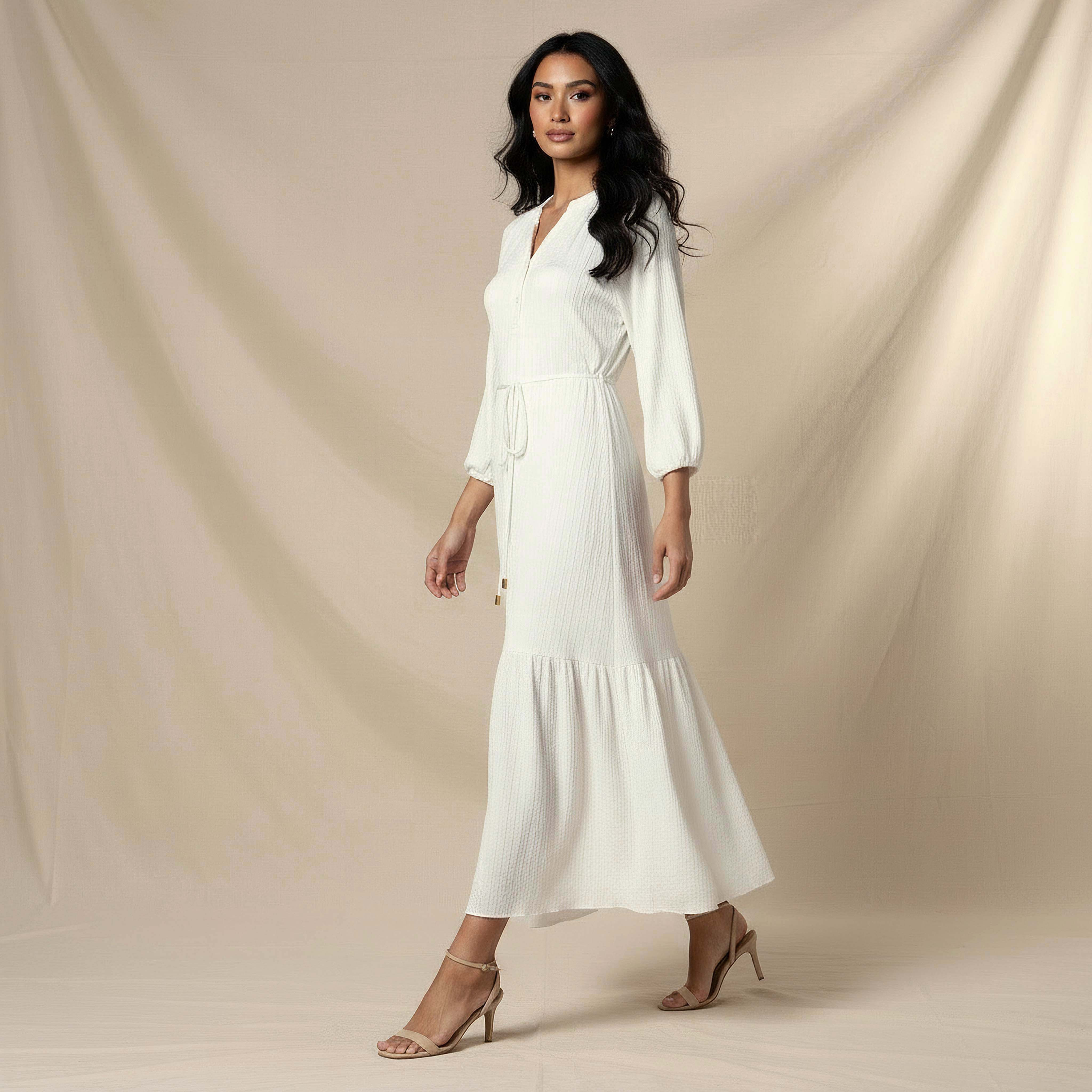 Textured Maxi Women Dress with Tie-Up Detail-women-clothing-dresses-image-2