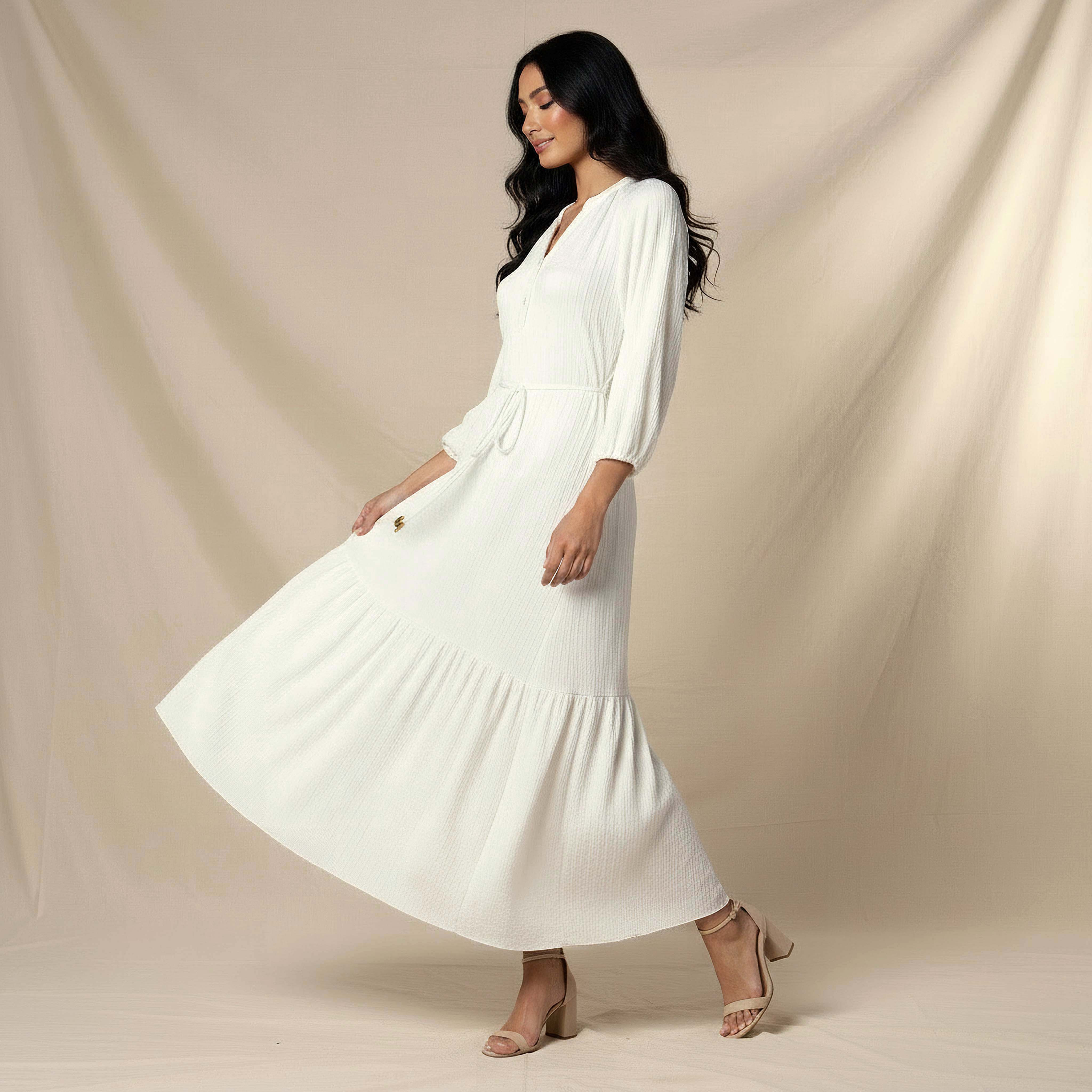 Textured Maxi Women Dress with Tie-Up Detail-women-clothing-dresses-image-5