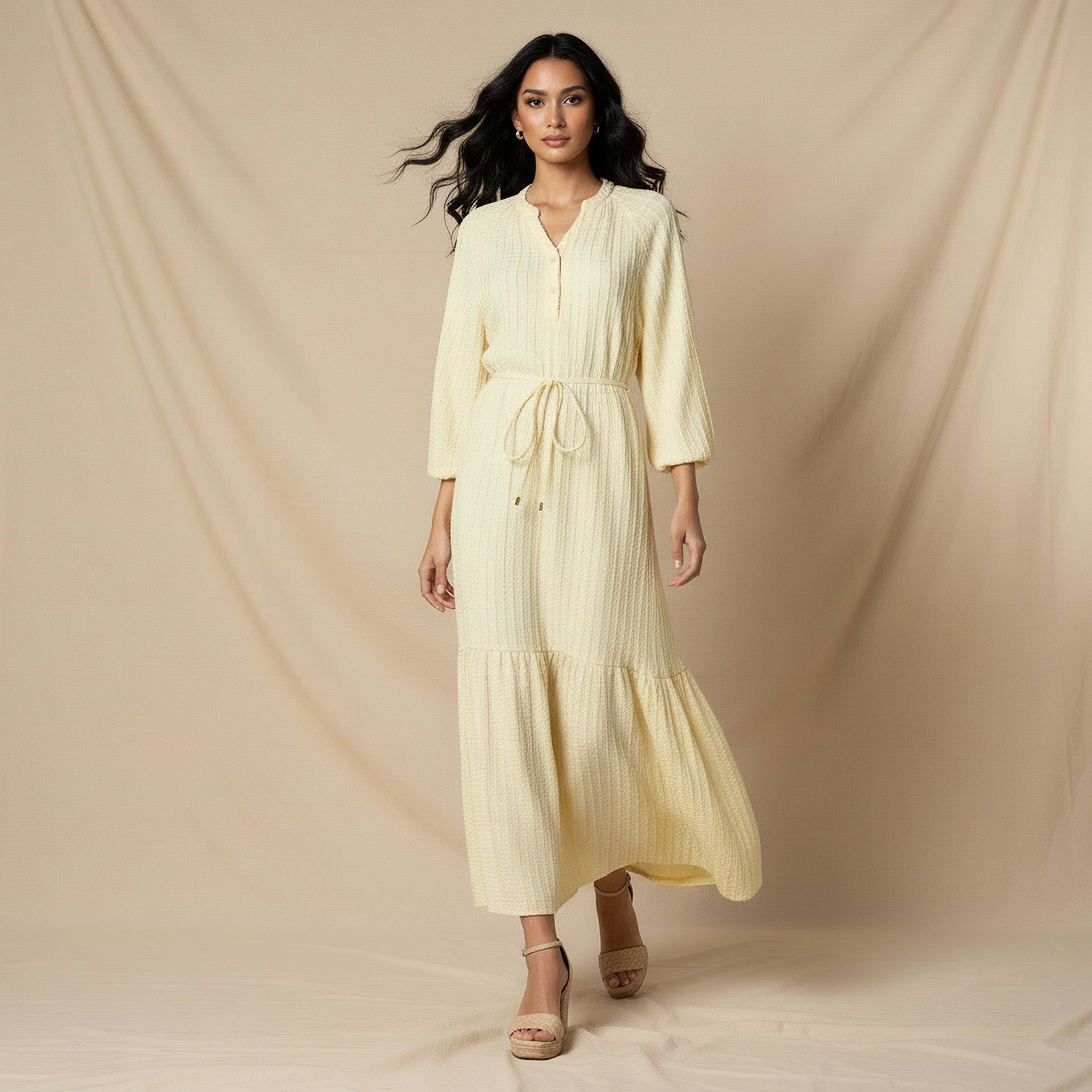 Textured Maxi Women Dress with Tie-Up Detail-women-clothing-dresses-image-1