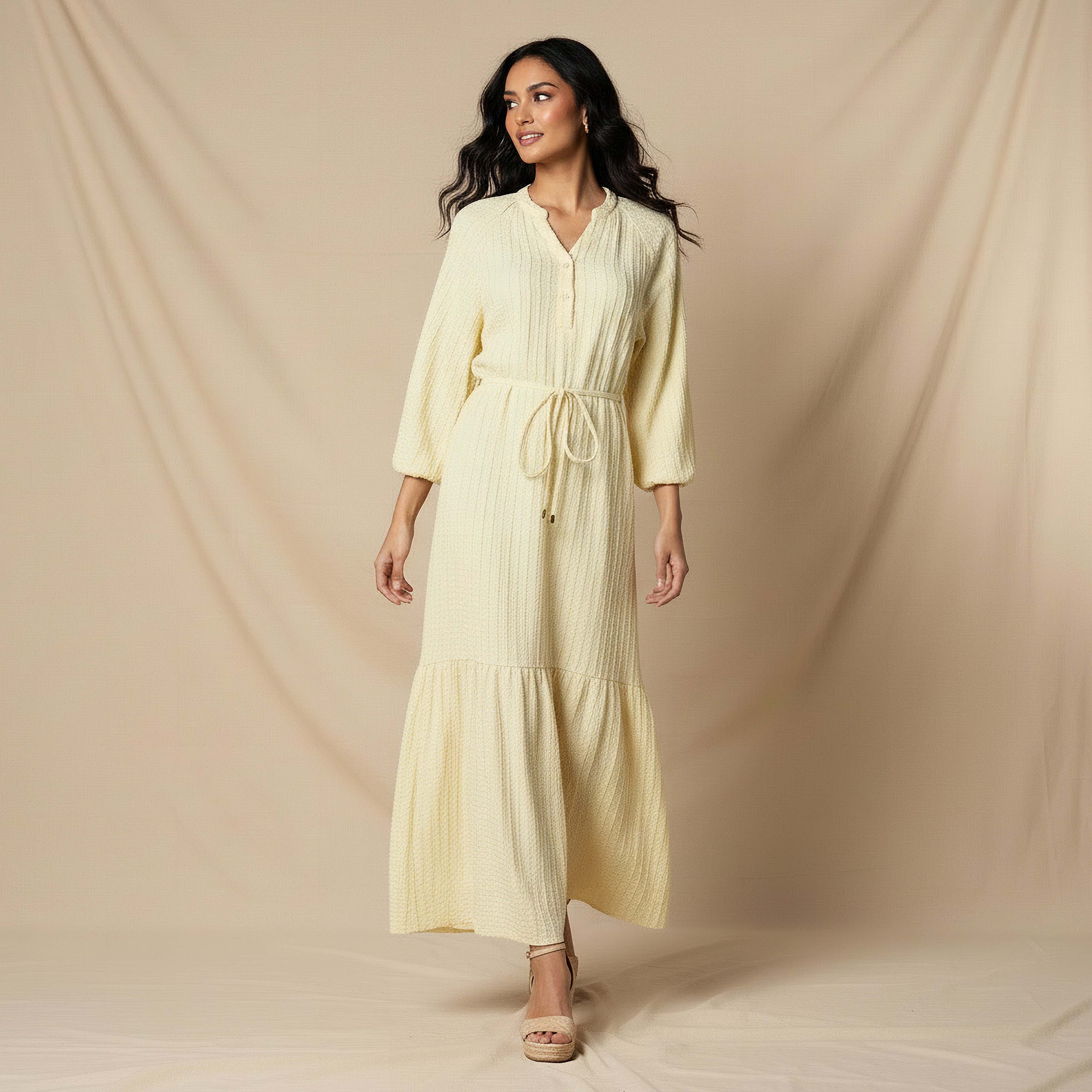 Textured Maxi Women Dress with Tie-Up Detail-women-clothing-dresses-image-2