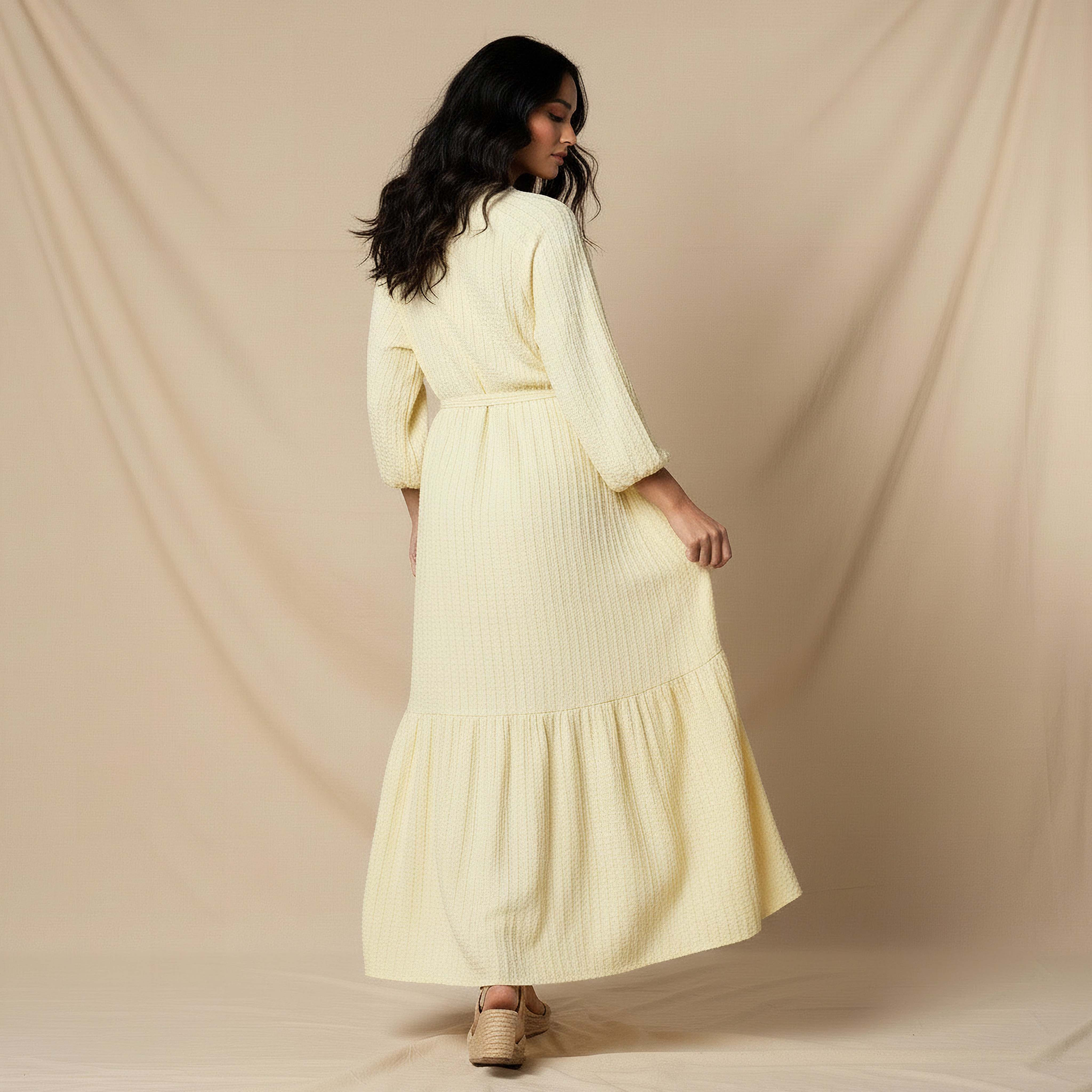 Textured Maxi Women Dress with Tie-Up Detail-women-clothing-dresses-image-3