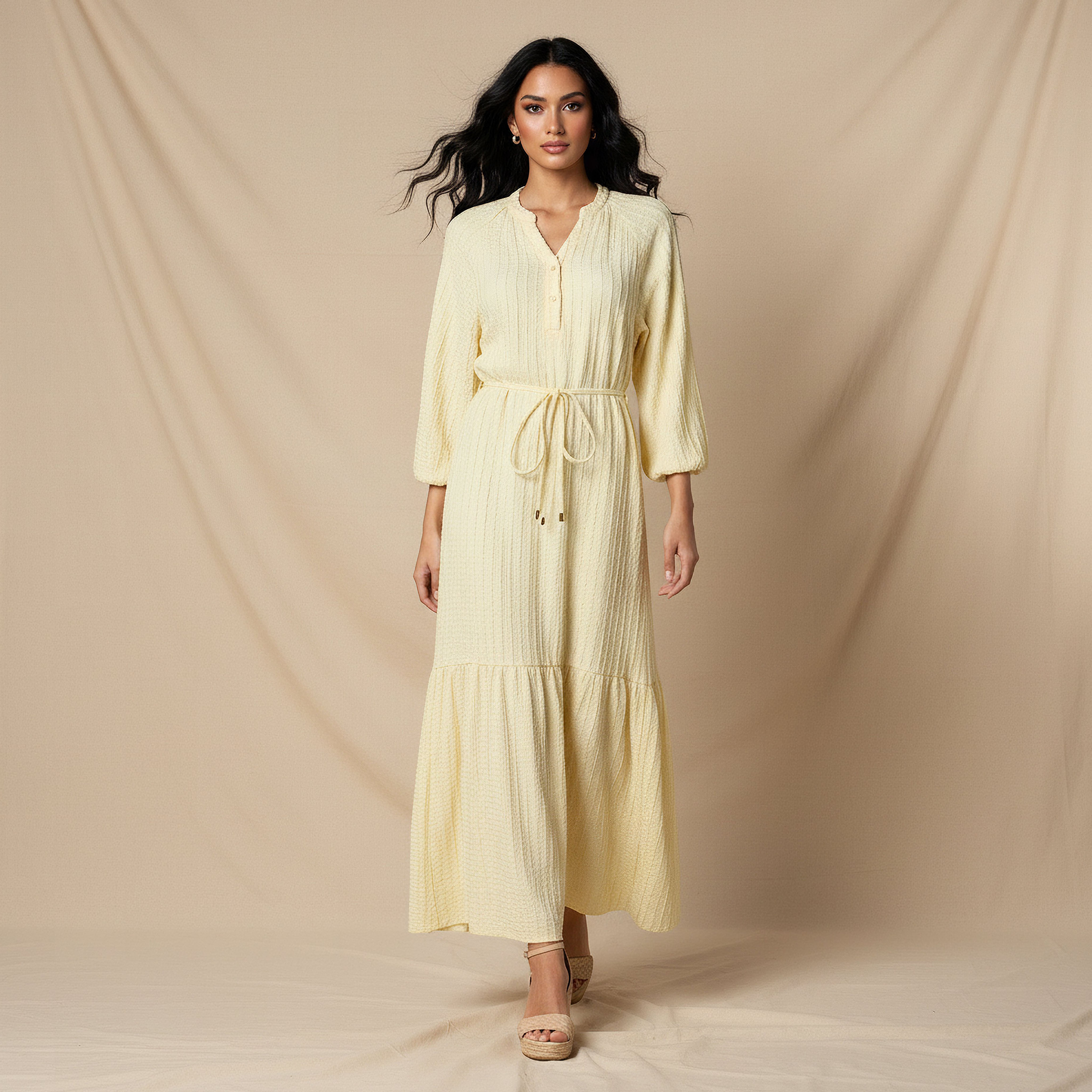 Textured Maxi Women Dress with Tie-Up Detail-women-clothing-dresses-image-5