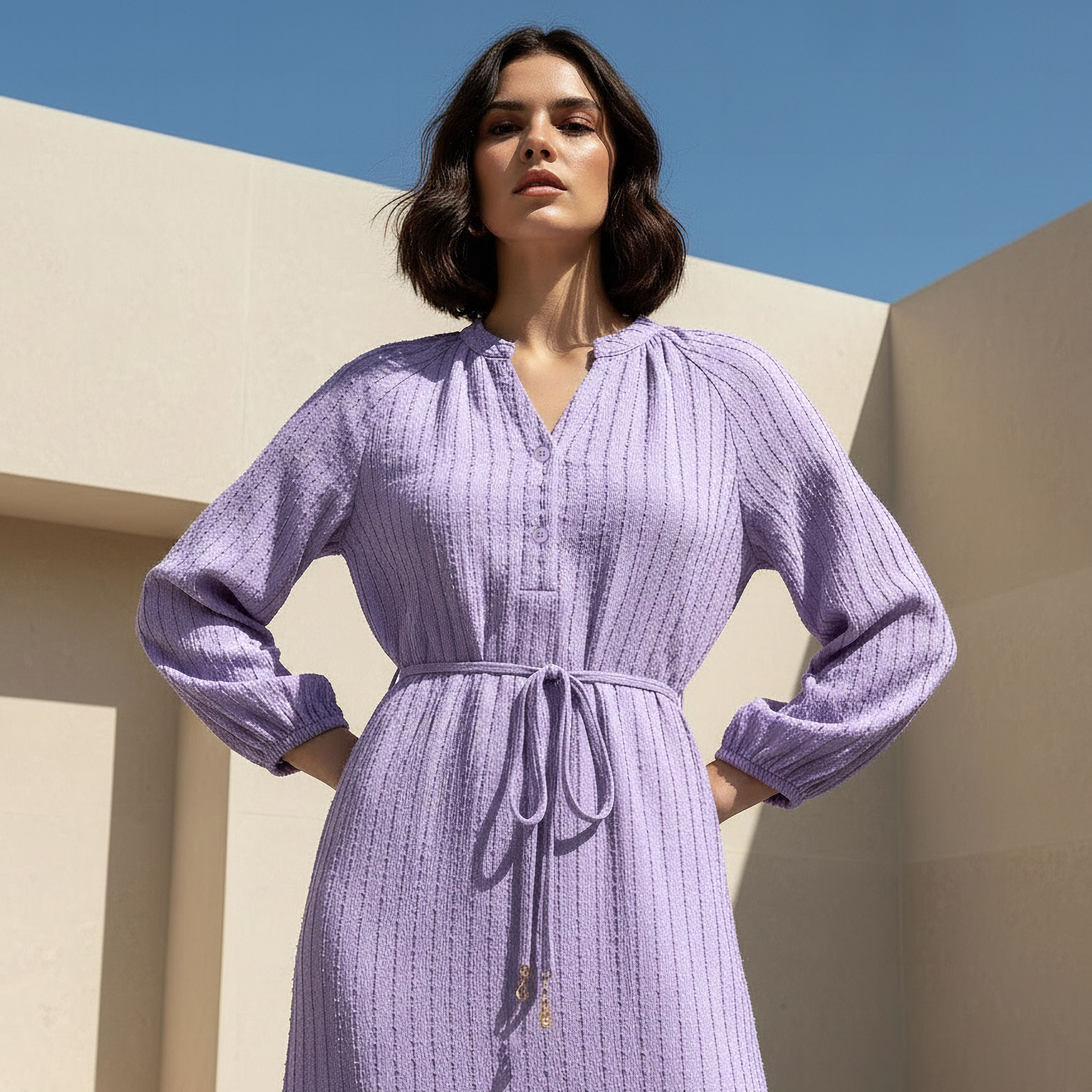 Textured Maxi Women Dress with Tie-Up Detail-women-clothing-dresses-image-2
