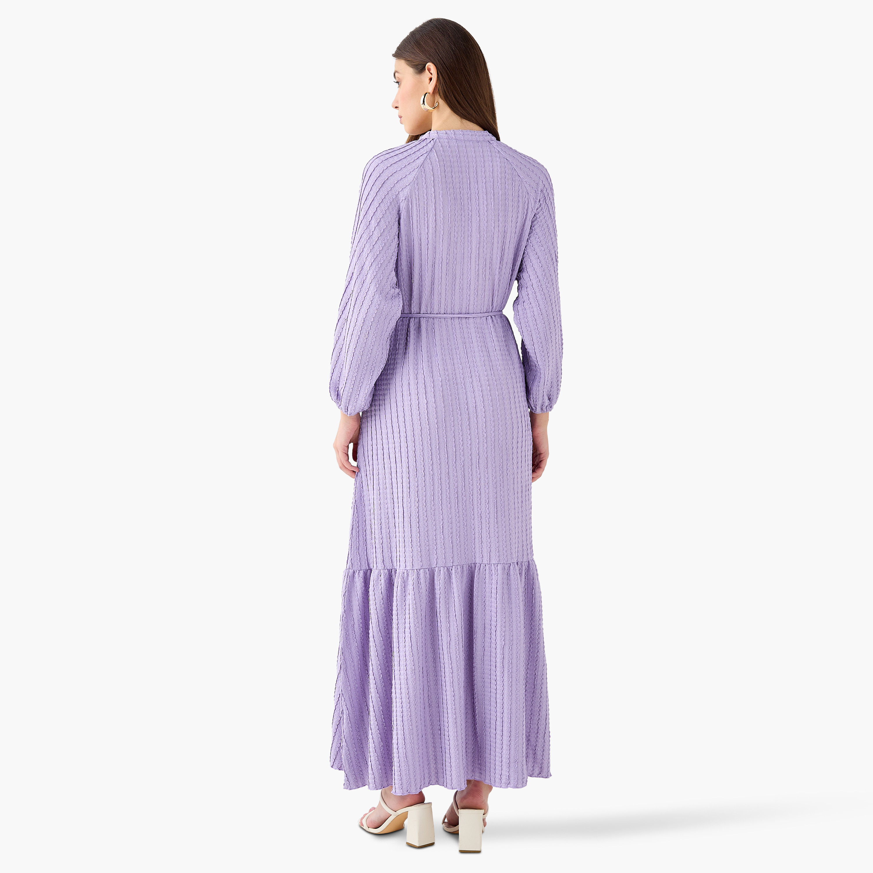 Textured Maxi Women Dress with Tie-Up Detail-women-clothing-dresses-image-6