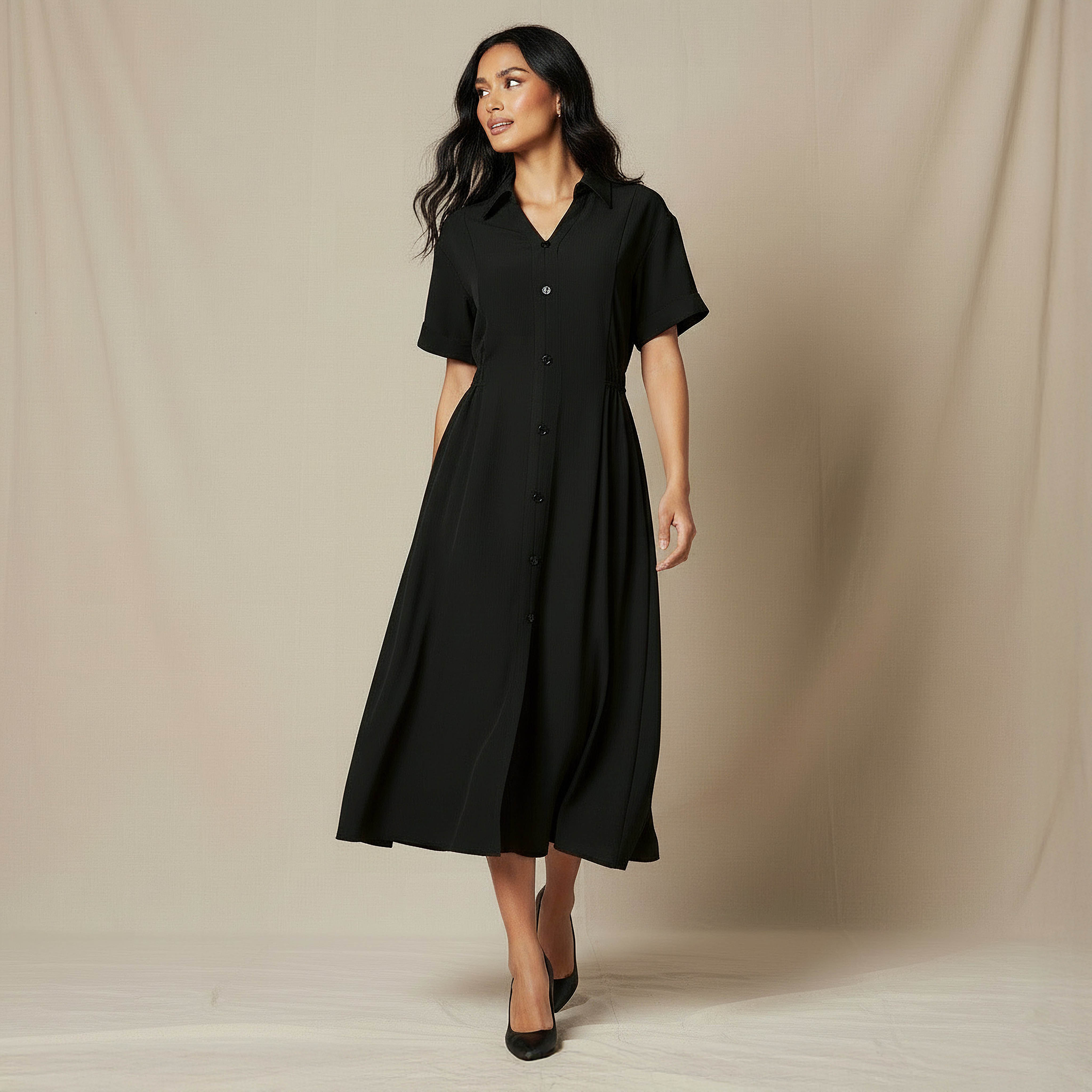 Shirt Style Midi Dress with Front Slit-women-clothing-dresses-image-5