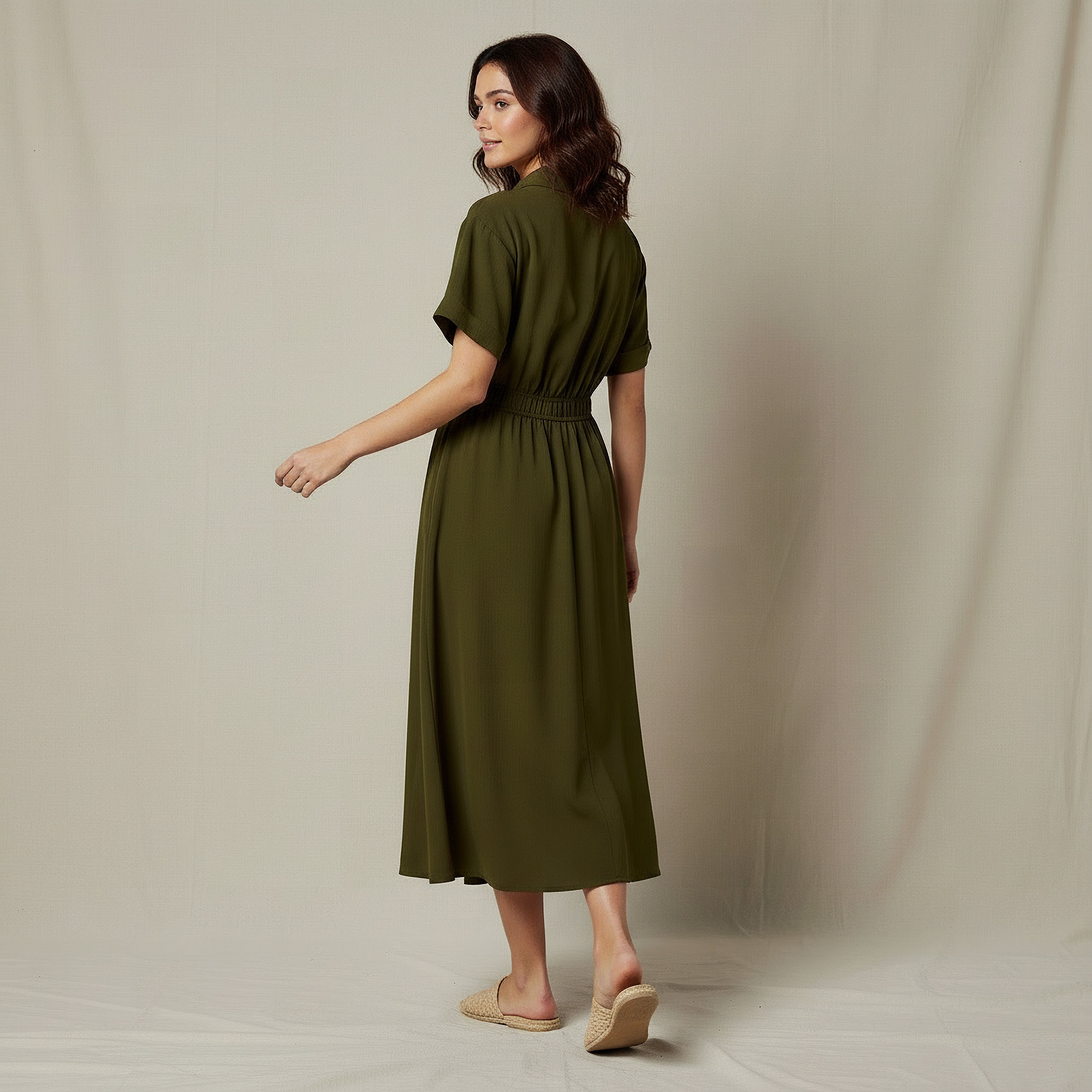 Shirt Style Midi Dress with Front Slit-women-clothing-dresses-image-3