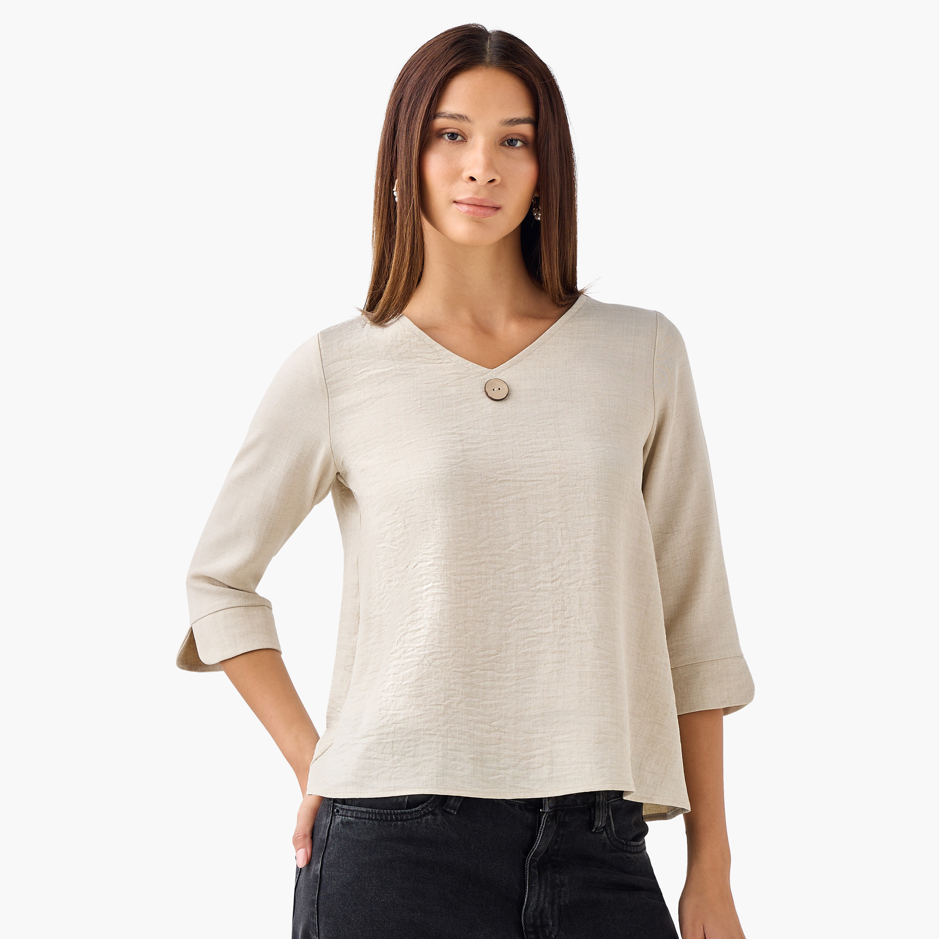 Single Front Button V-neck Top-PROMO_SP_KW_BUNDLE_2FOR11_180925-image-1