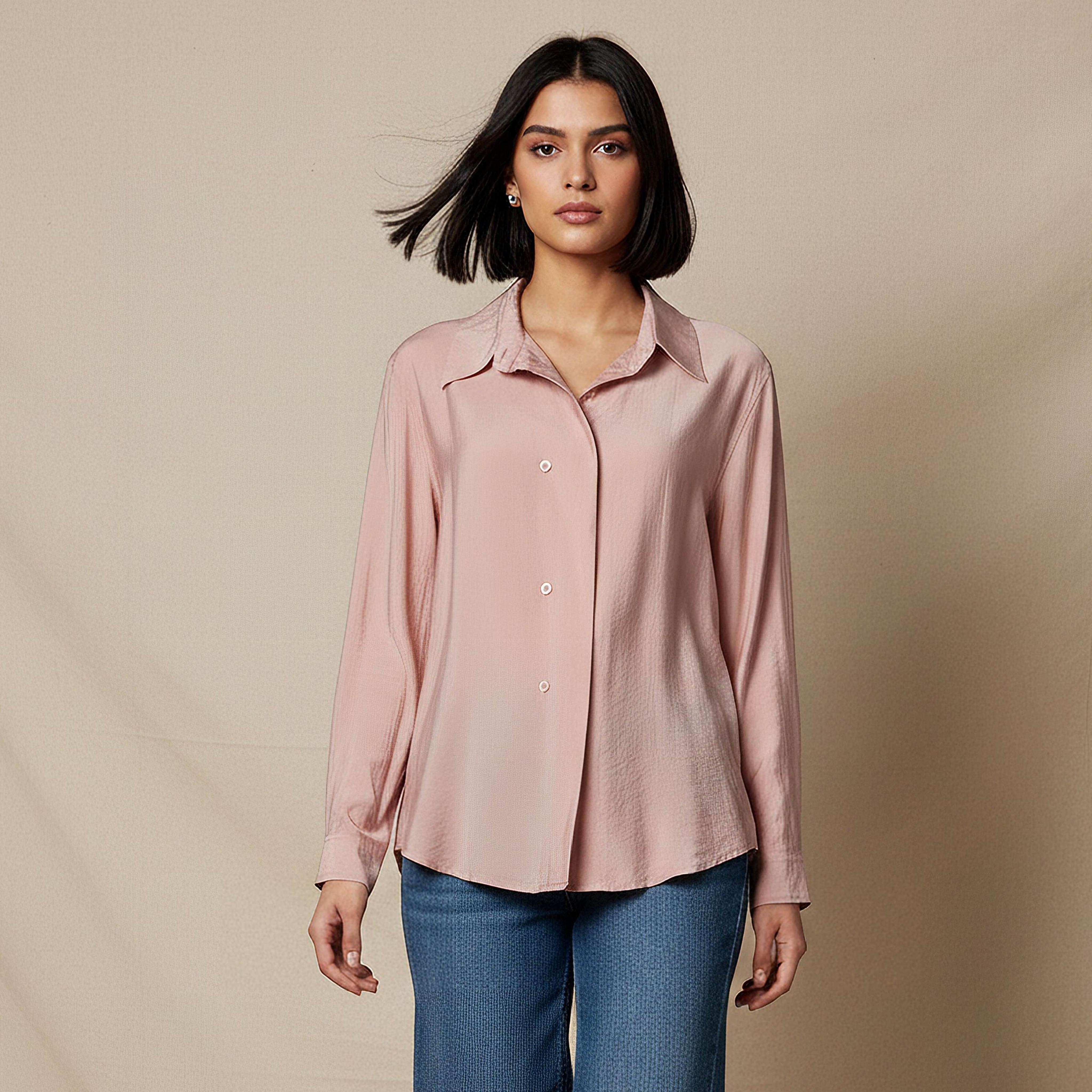 بلوزة فيسكوز بقصة عادية وتفاصيل أزرار-women-clothing-shirtsandblouses-shirts-image-1