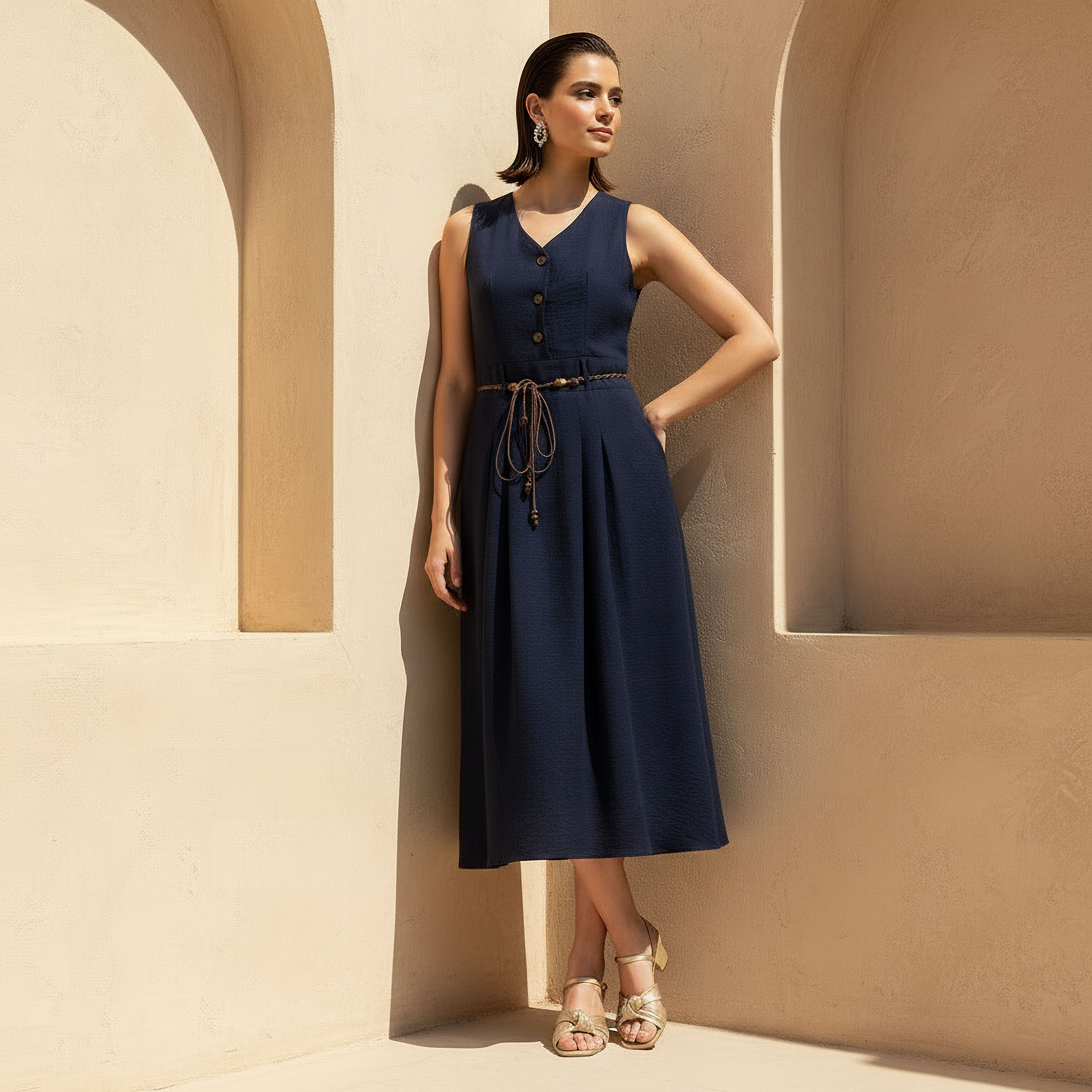 Midi Shirt Dress with Belt-women-clothing-dresses-image-1