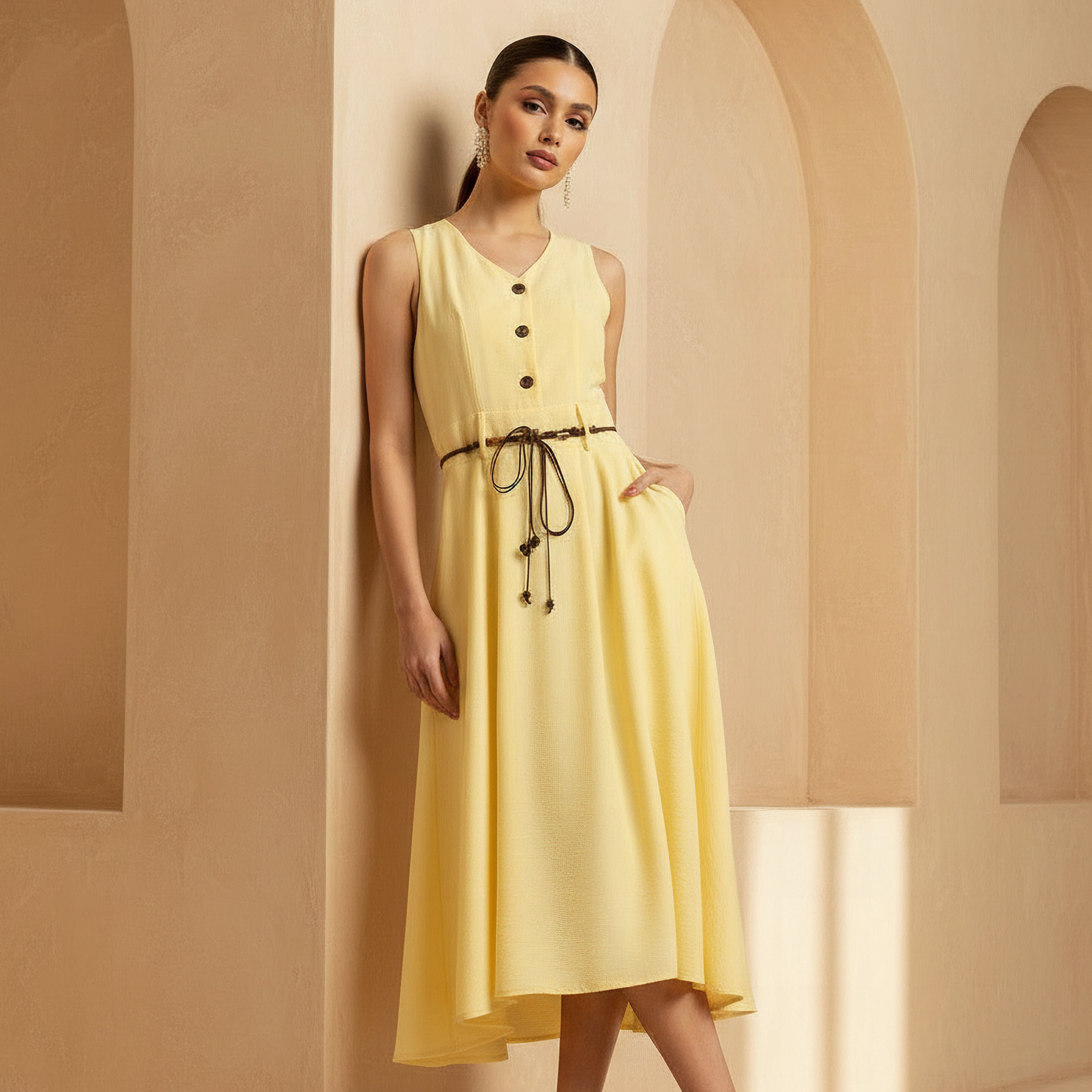 Midi Shirt Dress with Belt-women-clothing-dresses-image-1