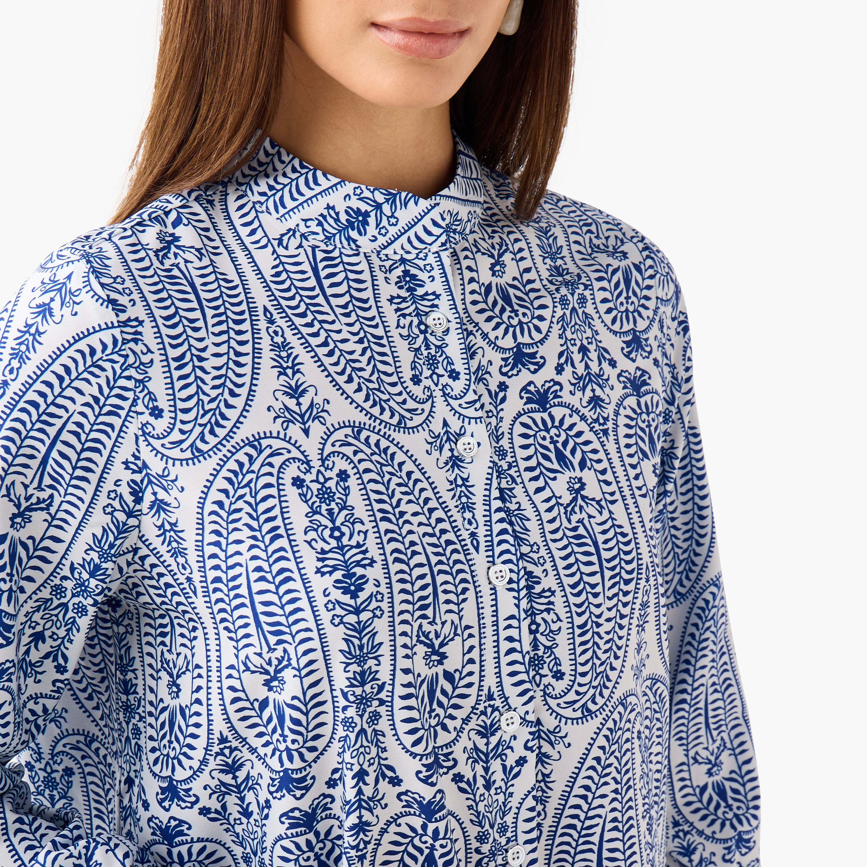 Regular Fit Printed Shirt with Mandarin Collar-women-clothing-shirtsandblouses-shirts-image-5