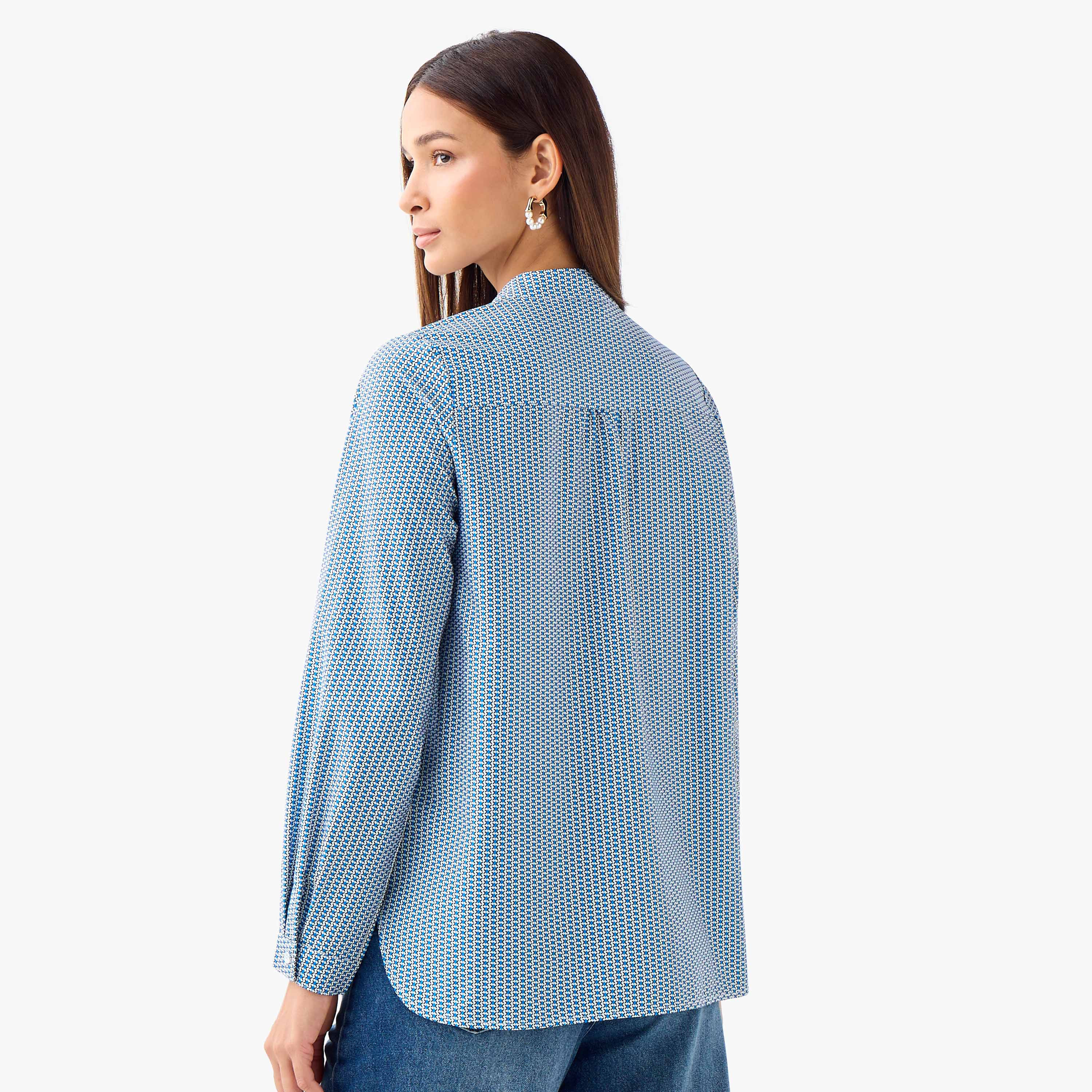 Regular Fit Printed Shirt with Mandarin Collar-women-clothing-shirtsandblouses-shirts-image-4