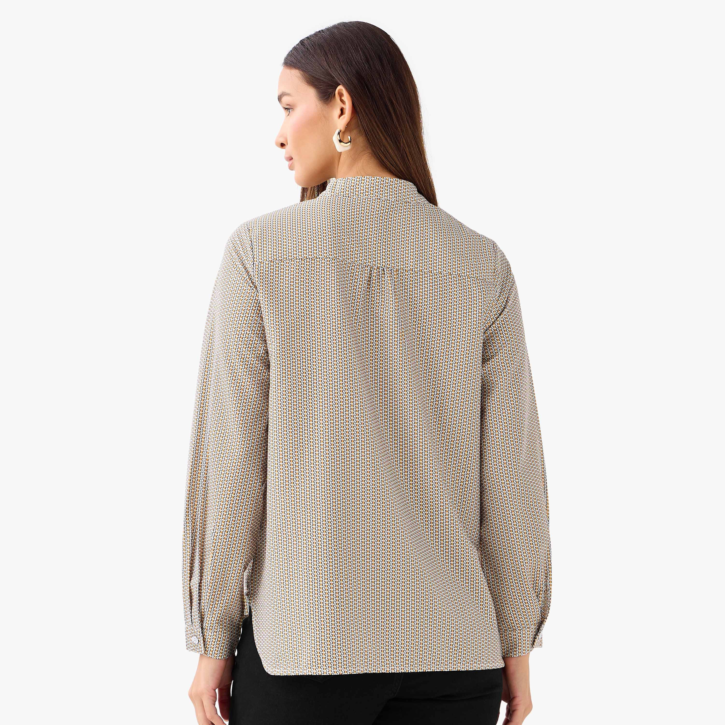 Regular Fit Printed Shirt with Mandarin Collar-women-clothing-shirtsandblouses-shirts-image-4
