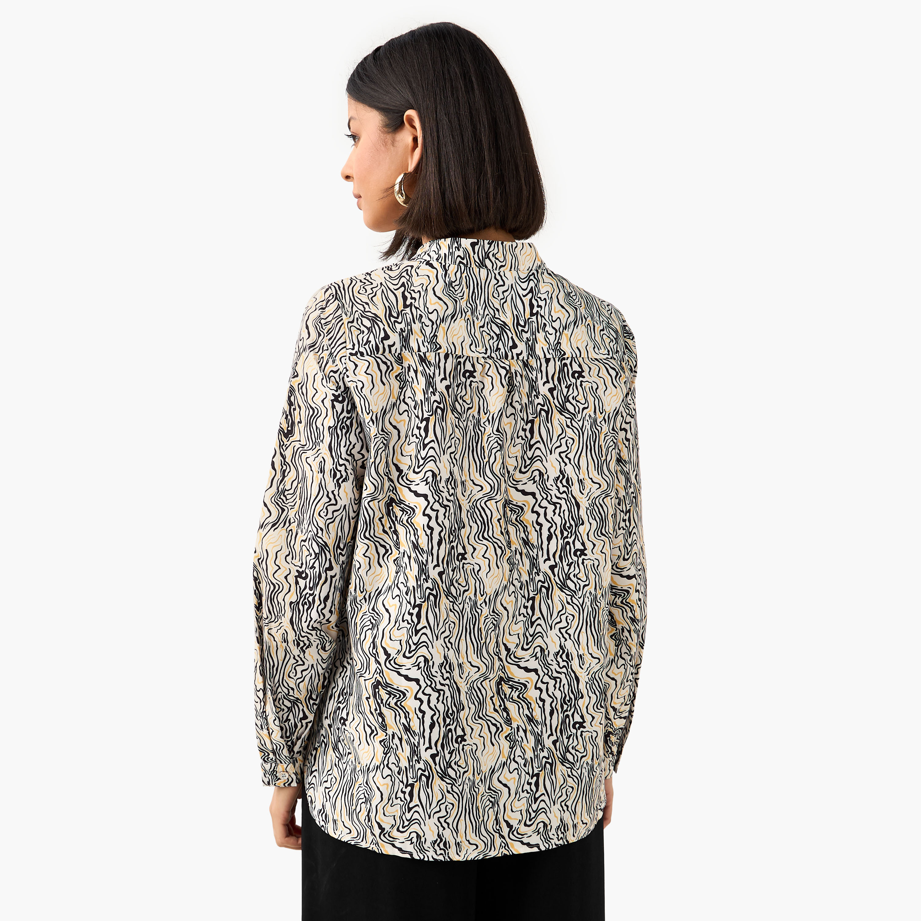 Regular Fit Printed Shirt with Mandarin Collar-women-clothing-shirtsandblouses-shirts-image-4