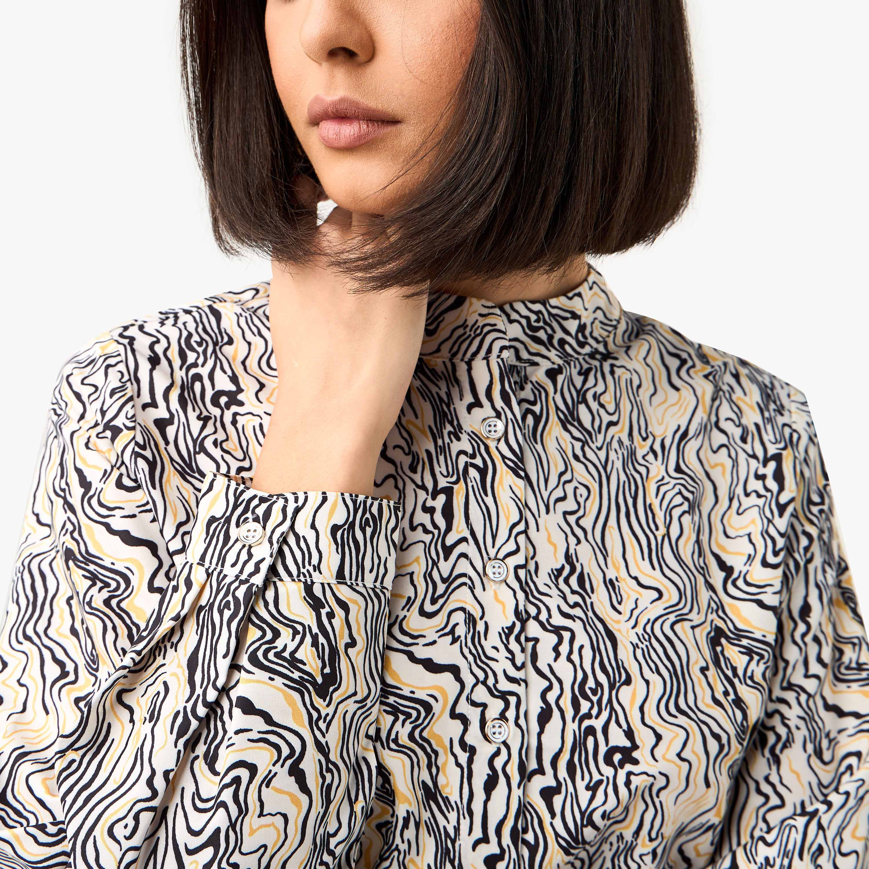 Regular Fit Printed Shirt with Mandarin Collar-women-clothing-shirtsandblouses-shirts-image-5