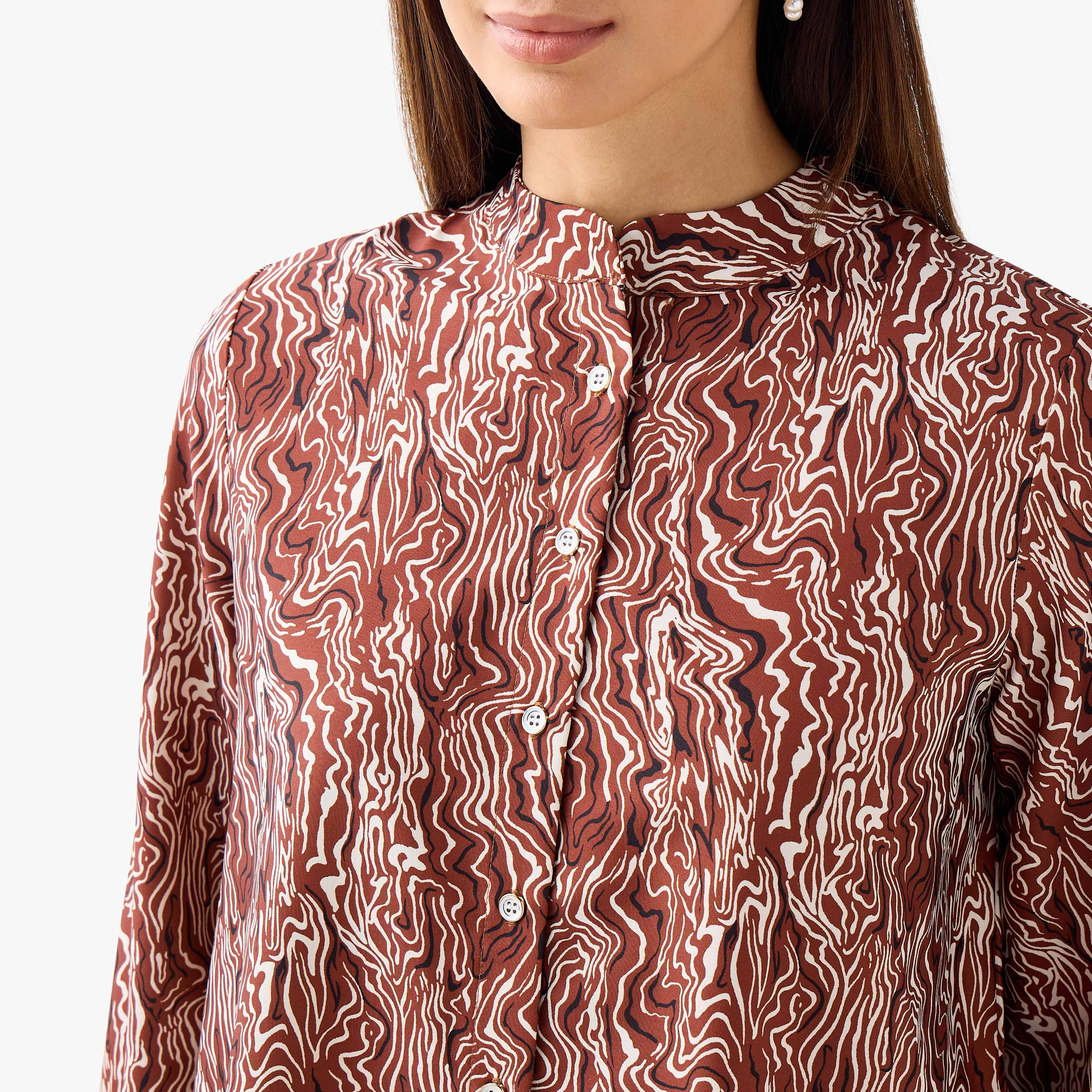 Regular Fit Printed Shirt with Mandarin Collar-women-clothing-shirtsandblouses-shirts-image-5