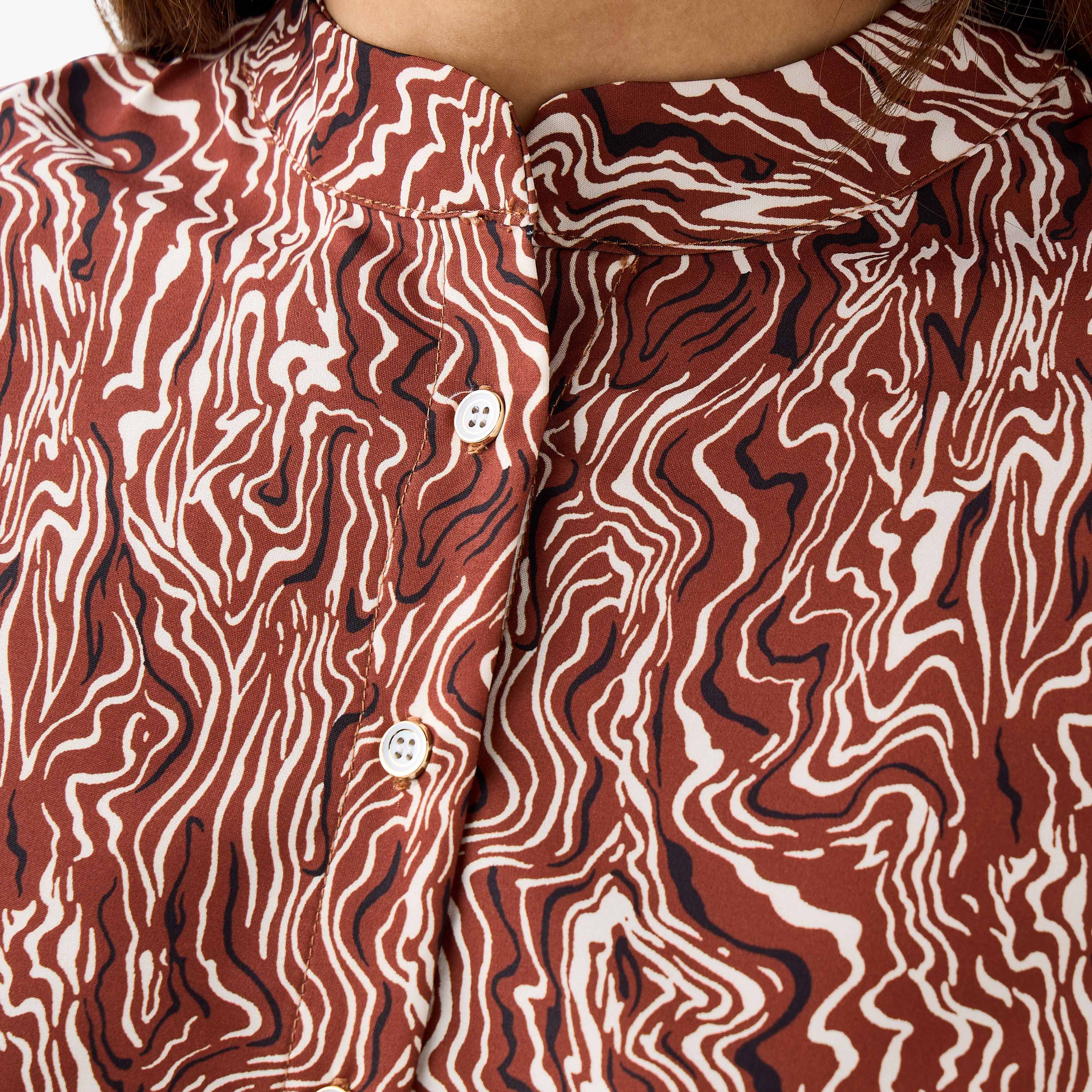 Regular Fit Printed Shirt with Mandarin Collar-women-clothing-shirtsandblouses-shirts-image-2