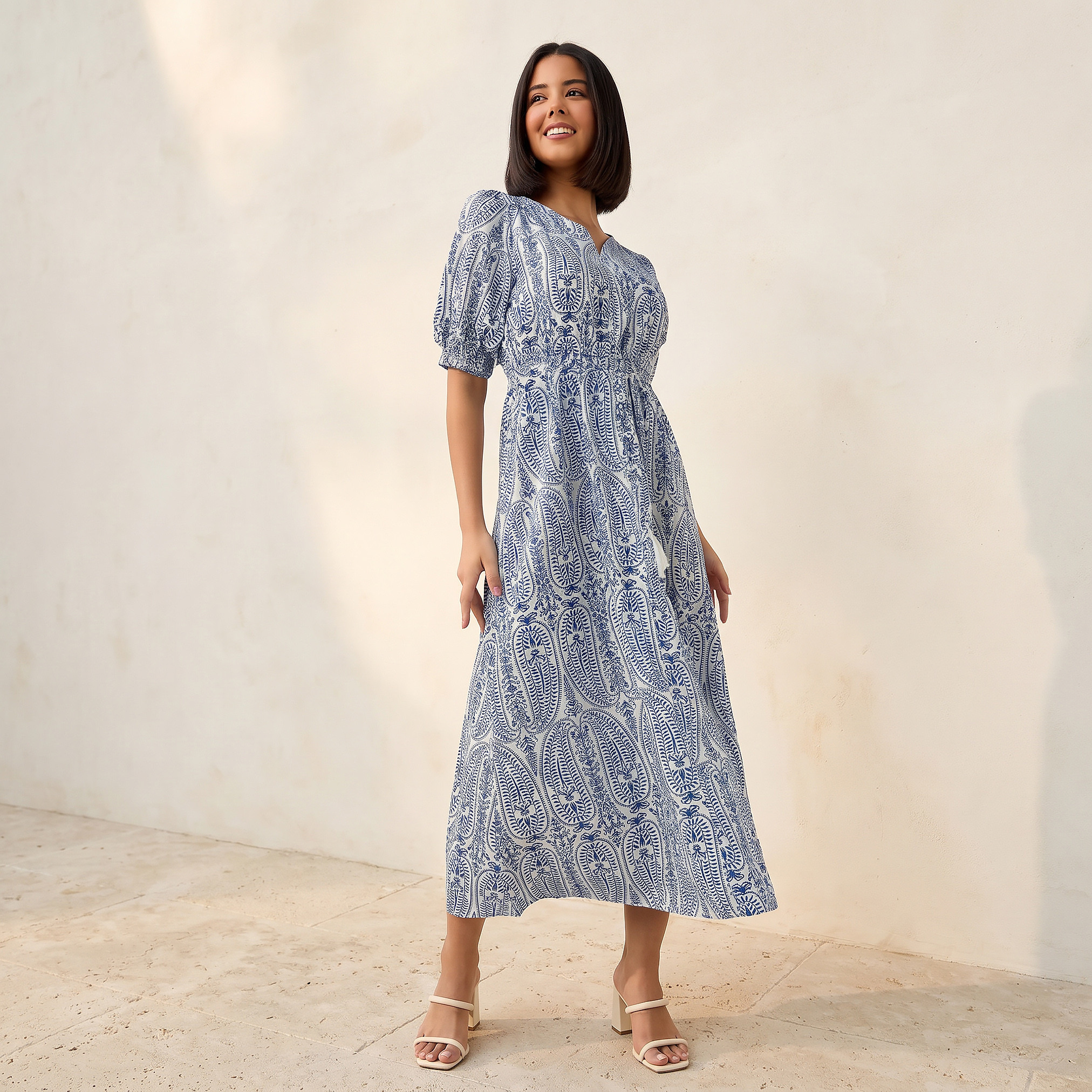 Paisley Print Women Dress with Belt-women-clothing-dresses-image-1
